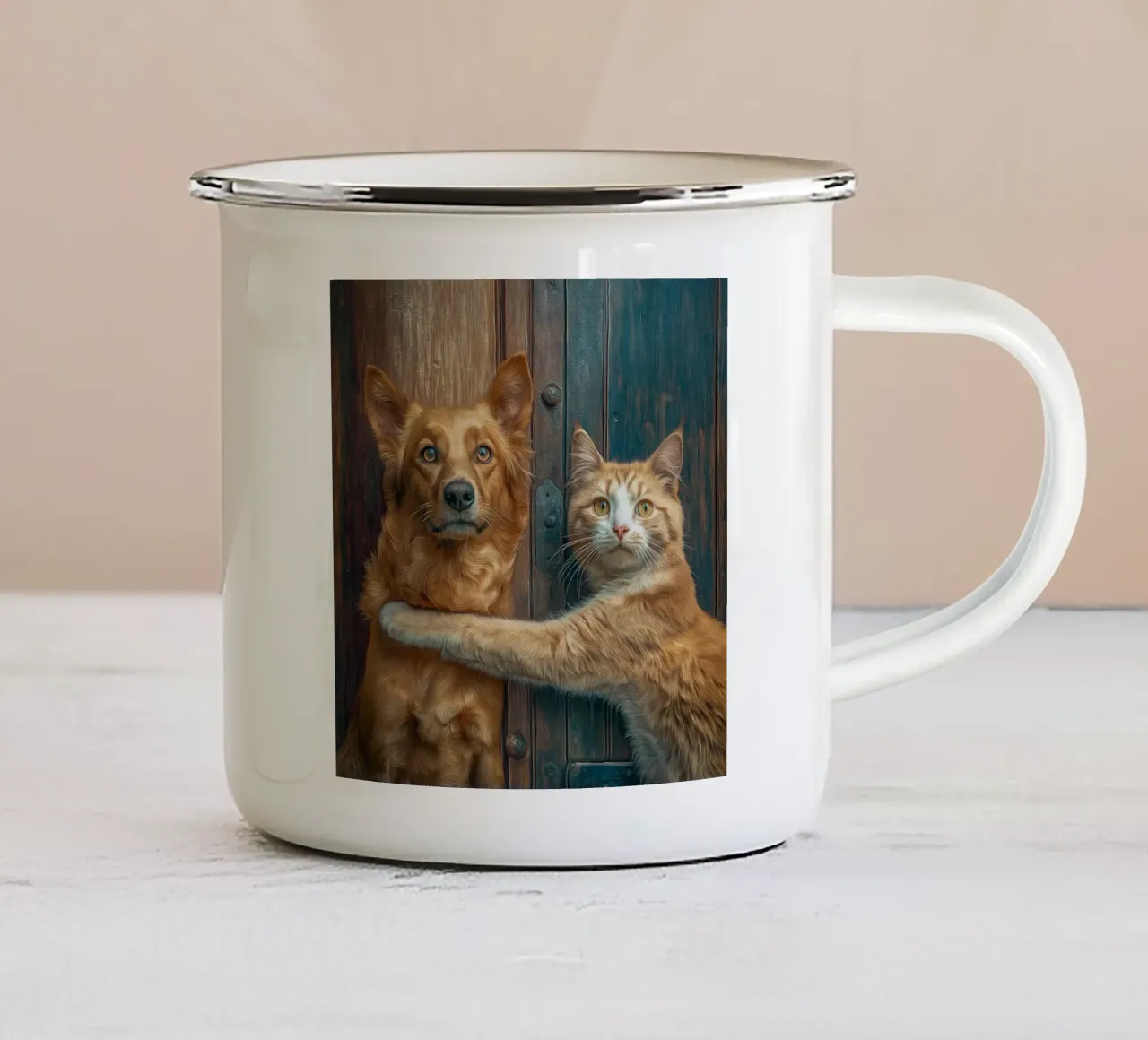 Amicizia (cane e gatto) tazza in smalto da Motivate-Today