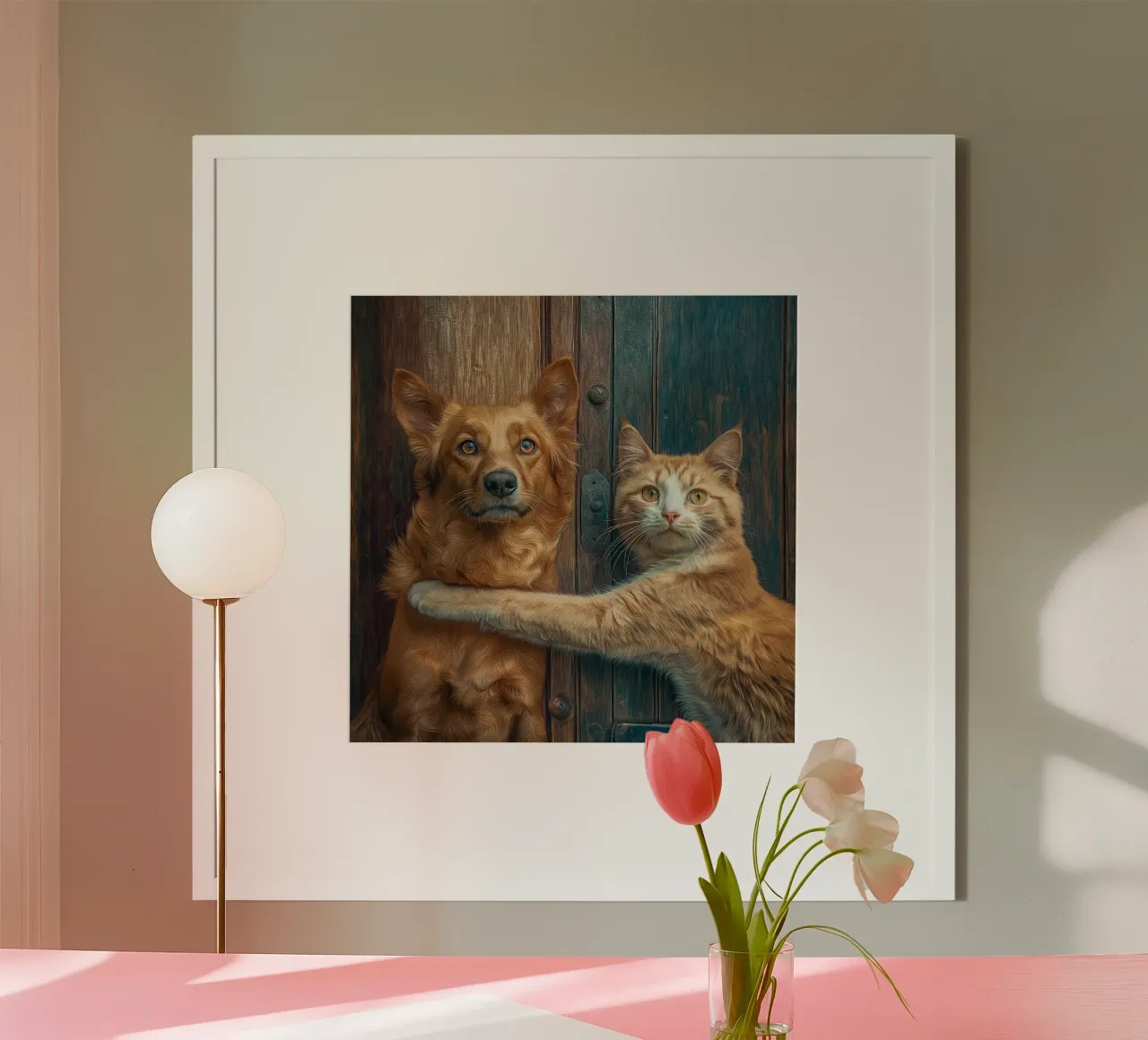 Amicizia (cane e gatto) poster con telaio in alluminio da Motivate-Today