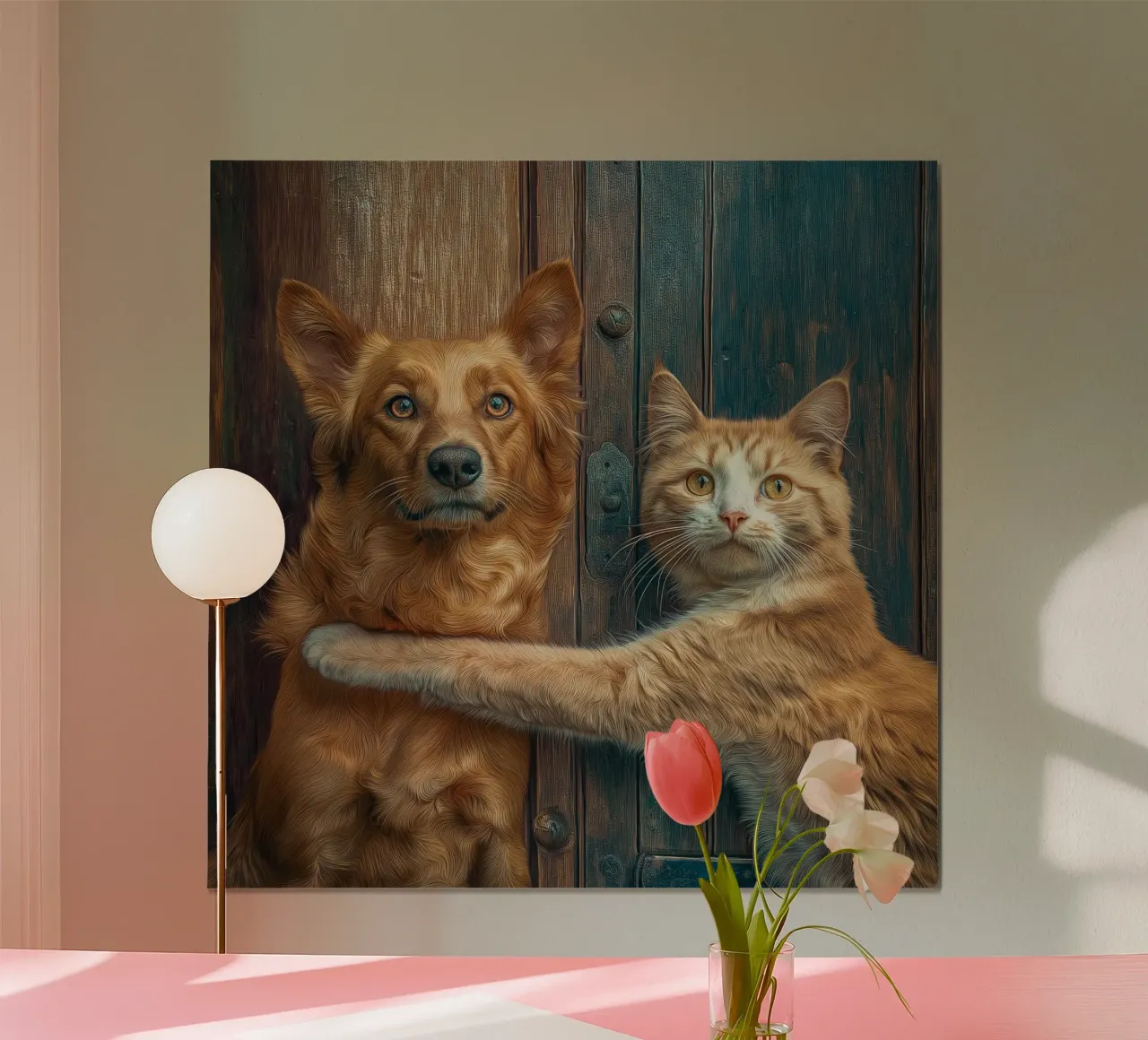 Amicizia (cane e gatto) poster con telaio in alluminio da Motivate-Today