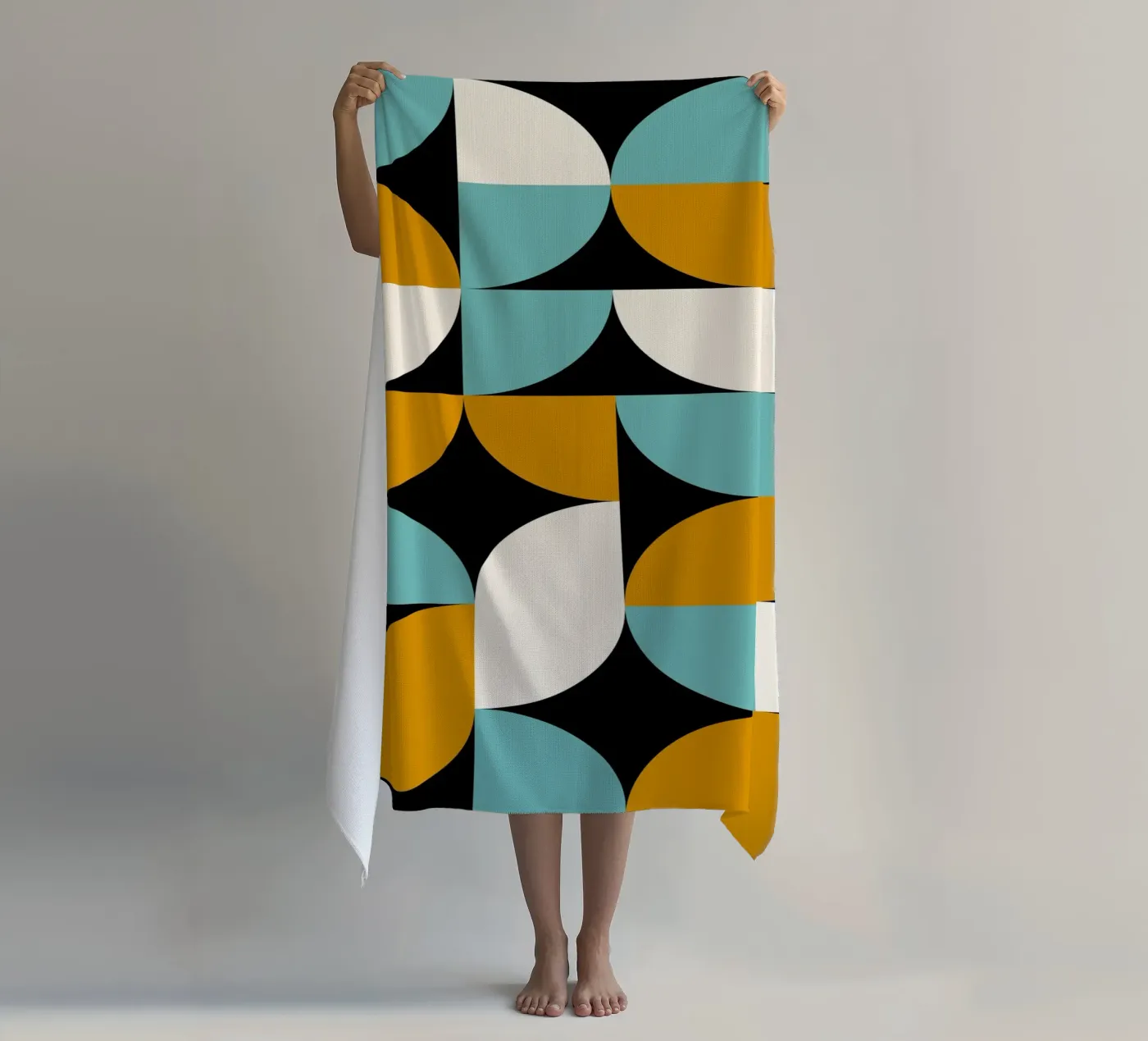 Blue and Golden Shapes beach towel by Mariel Toigo