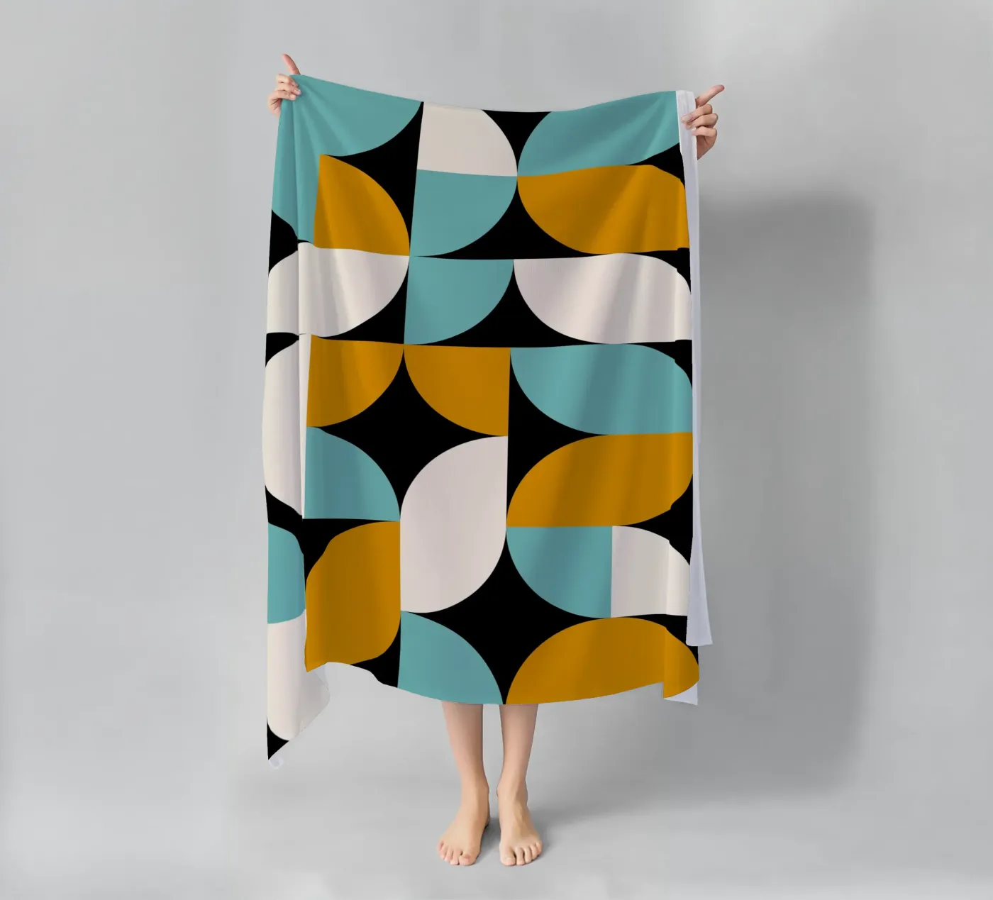 Blue and Golden Shapes beach towel by Mariel Toigo