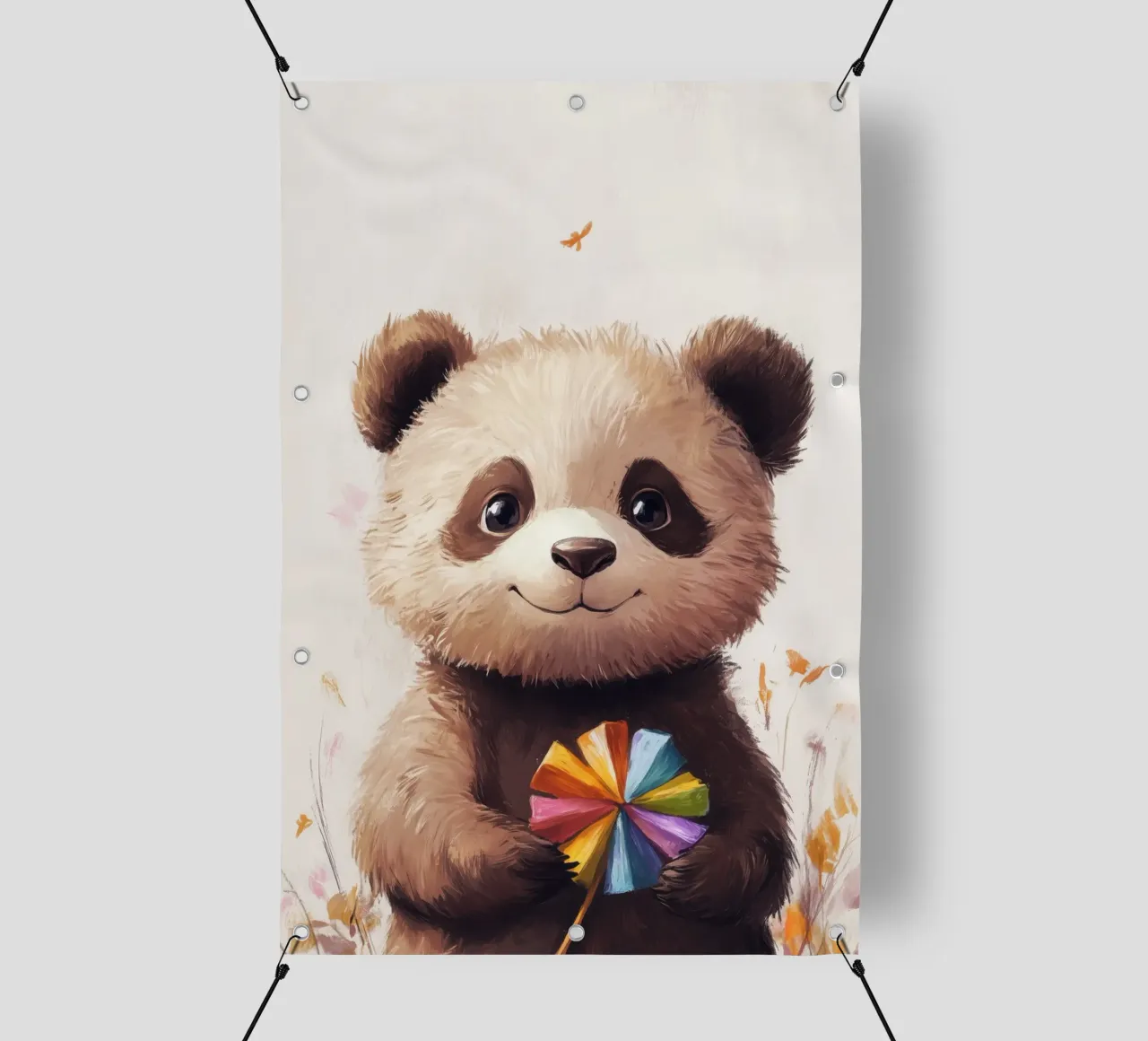 HeldIn #47: Panda con turbina eolica in autunno telo in pvc da farbenhelden