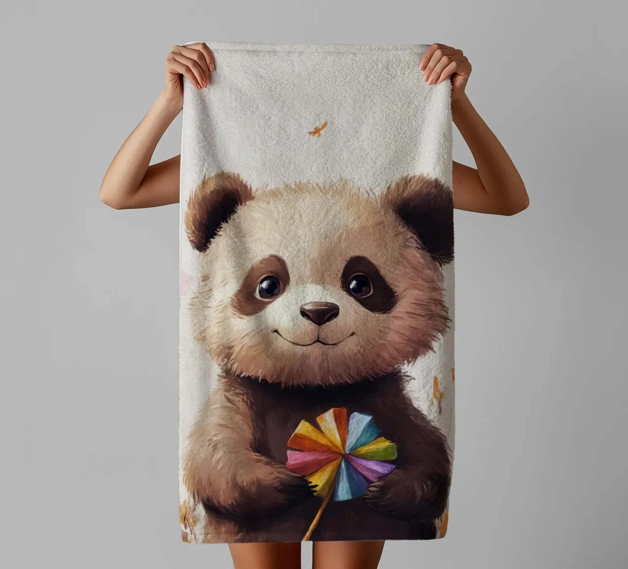 HeldIn #47: Panda with wind turbine in autumn towel by farbenhelden