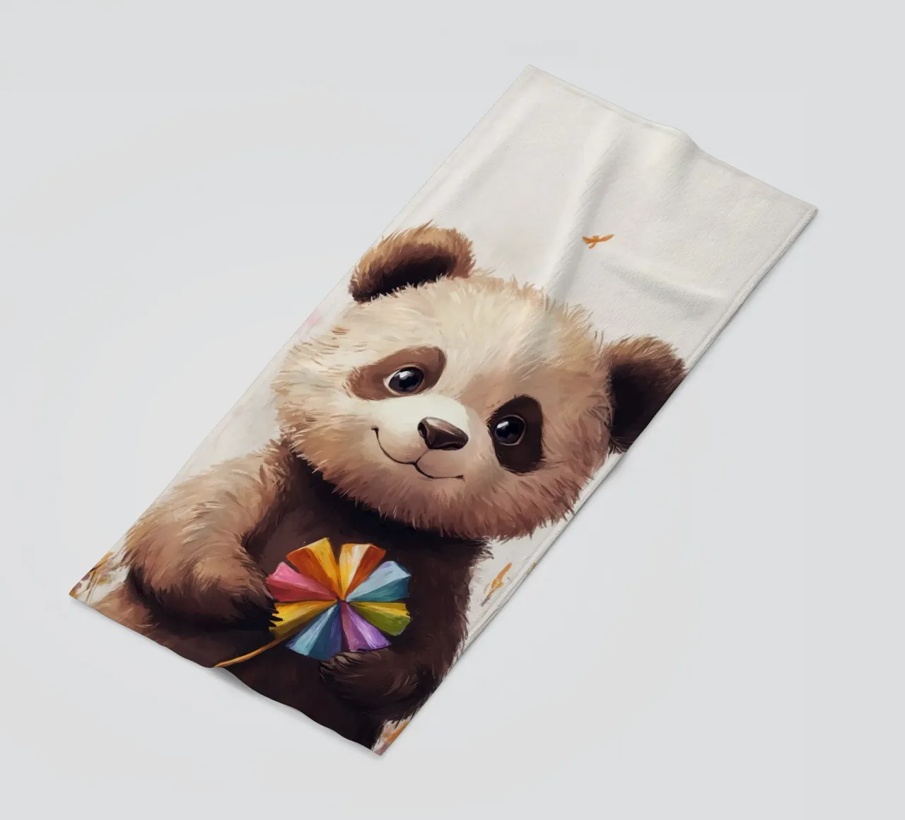 HeldIn #47: Panda con turbina eolica in autunno telo mare da farbenhelden