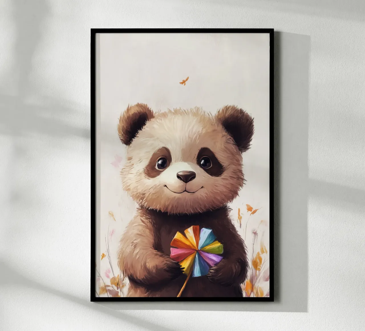 HeldIn #47: Panda con turbina eolica in autunno poster con telaio in plastica da farbenhelden