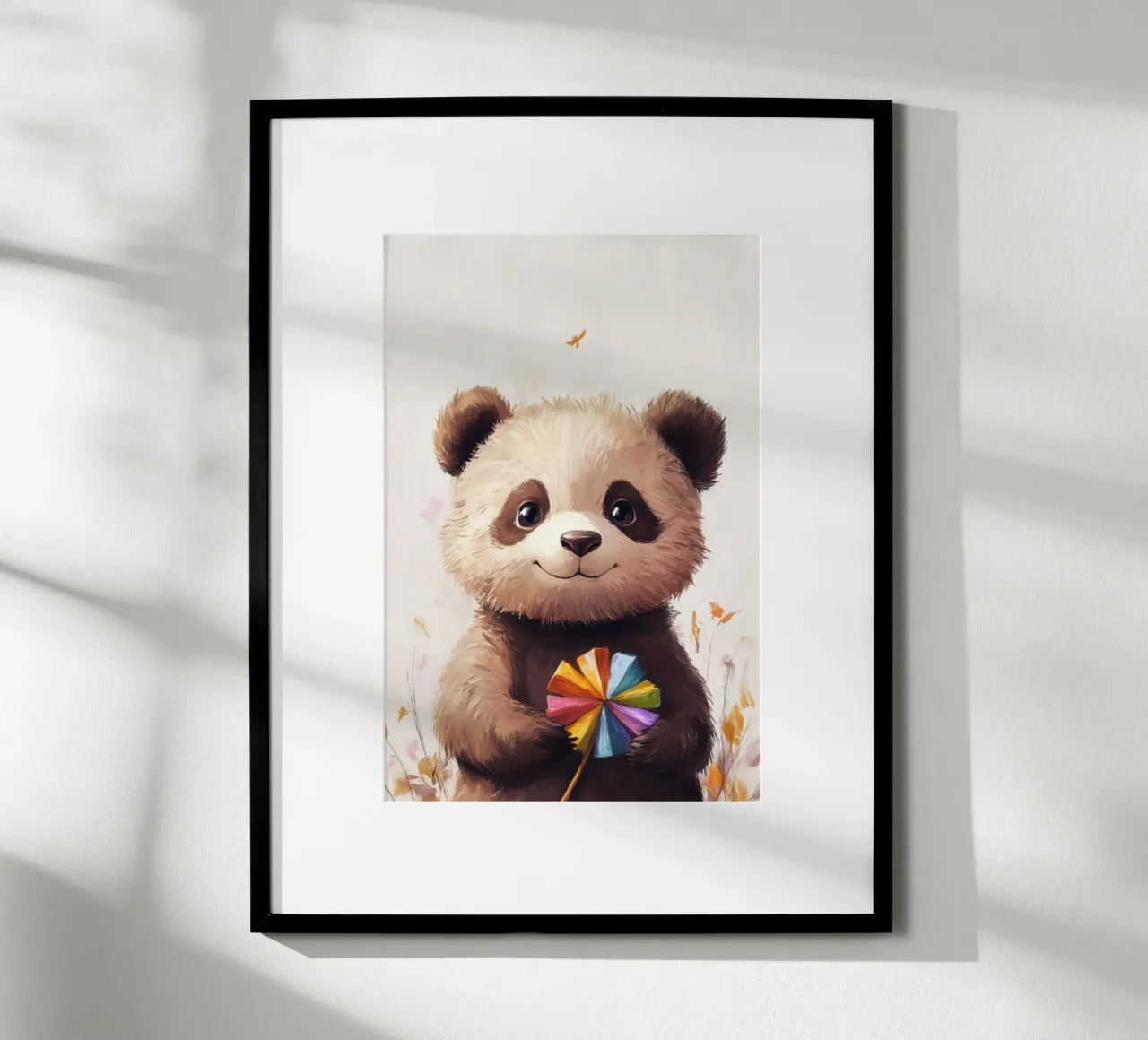 HeldIn #47: Panda con turbina eolica in autunno poster con telaio in plastica da farbenhelden