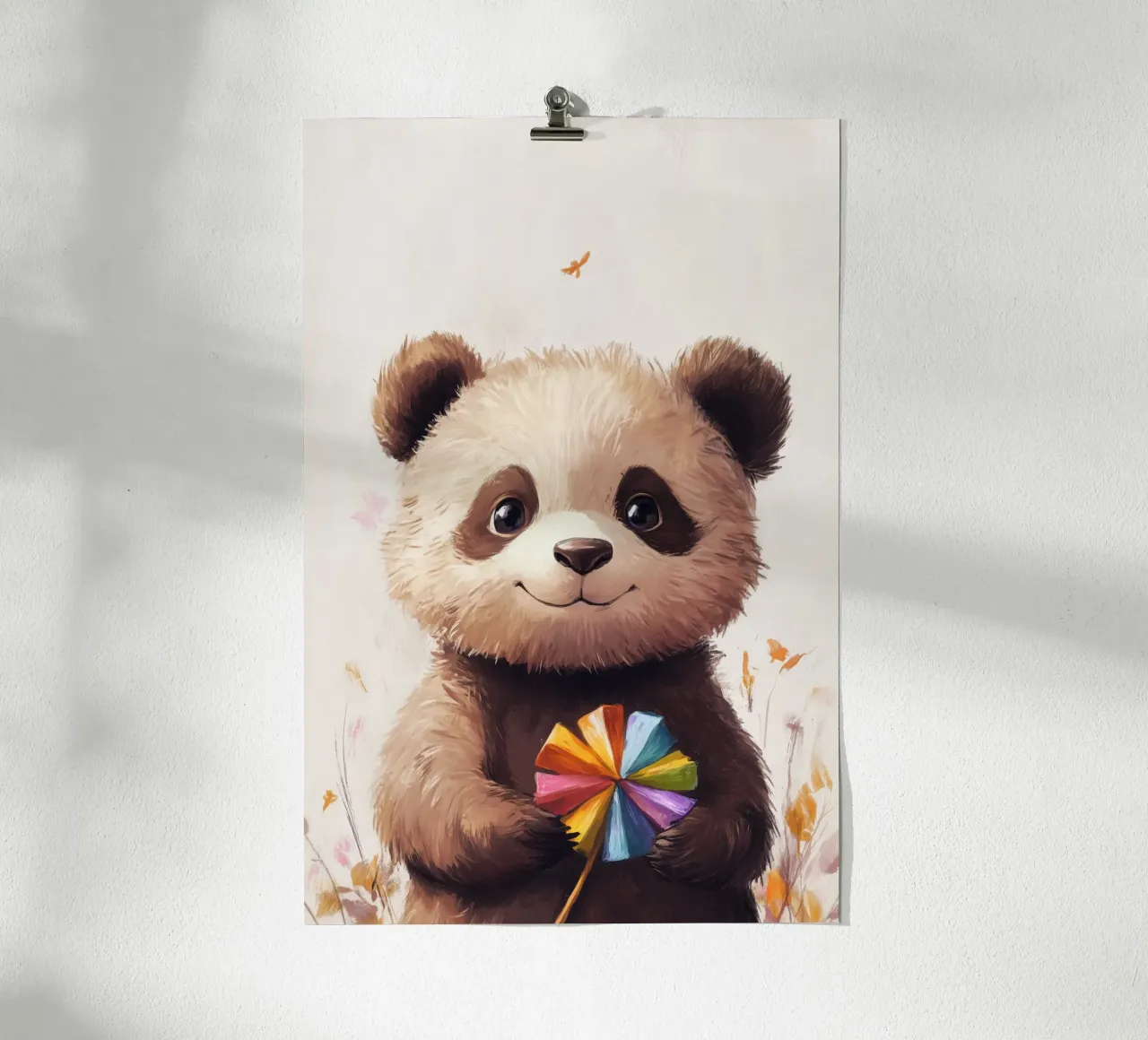 HeldIn #47: Panda con turbina eolica in autunno poster con telaio in plastica da farbenhelden