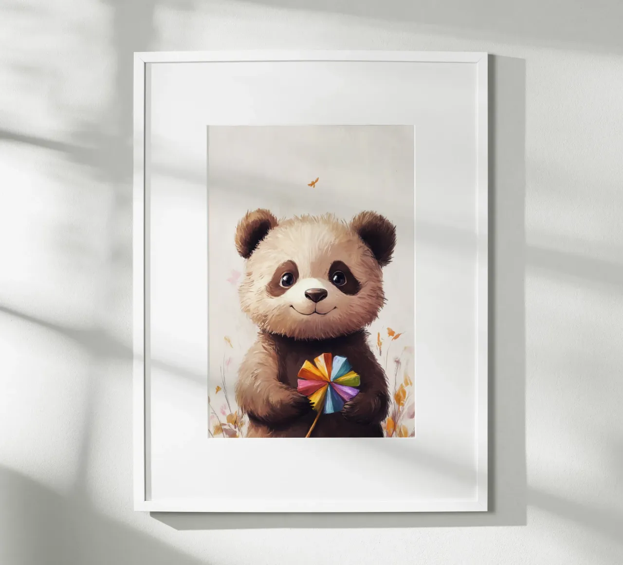 HeldIn #47: Panda con turbina eolica in autunno poster con telaio in plastica da farbenhelden