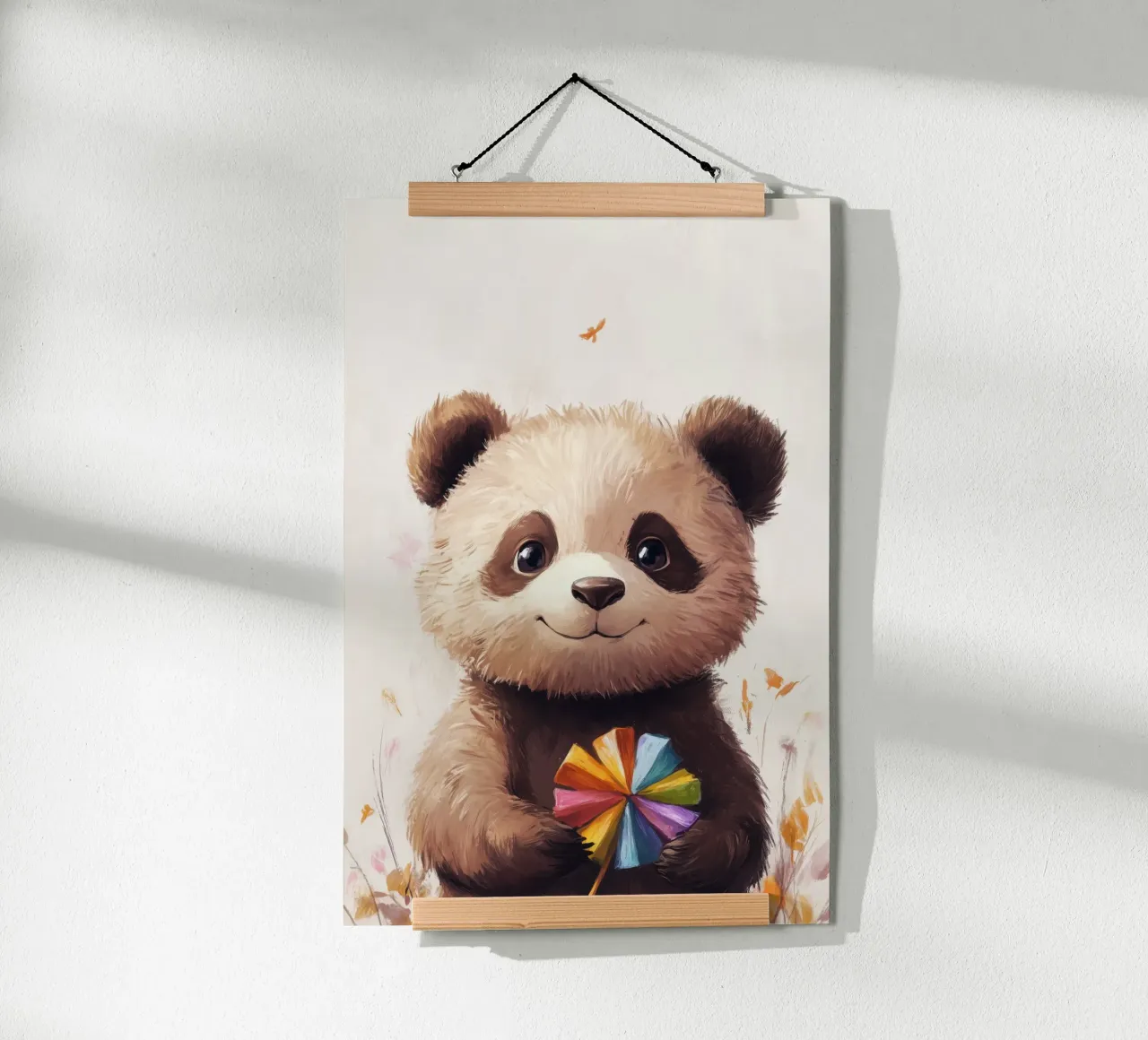 HeldIn #47: Panda con turbina eolica in autunno poster con telaio in plastica da farbenhelden