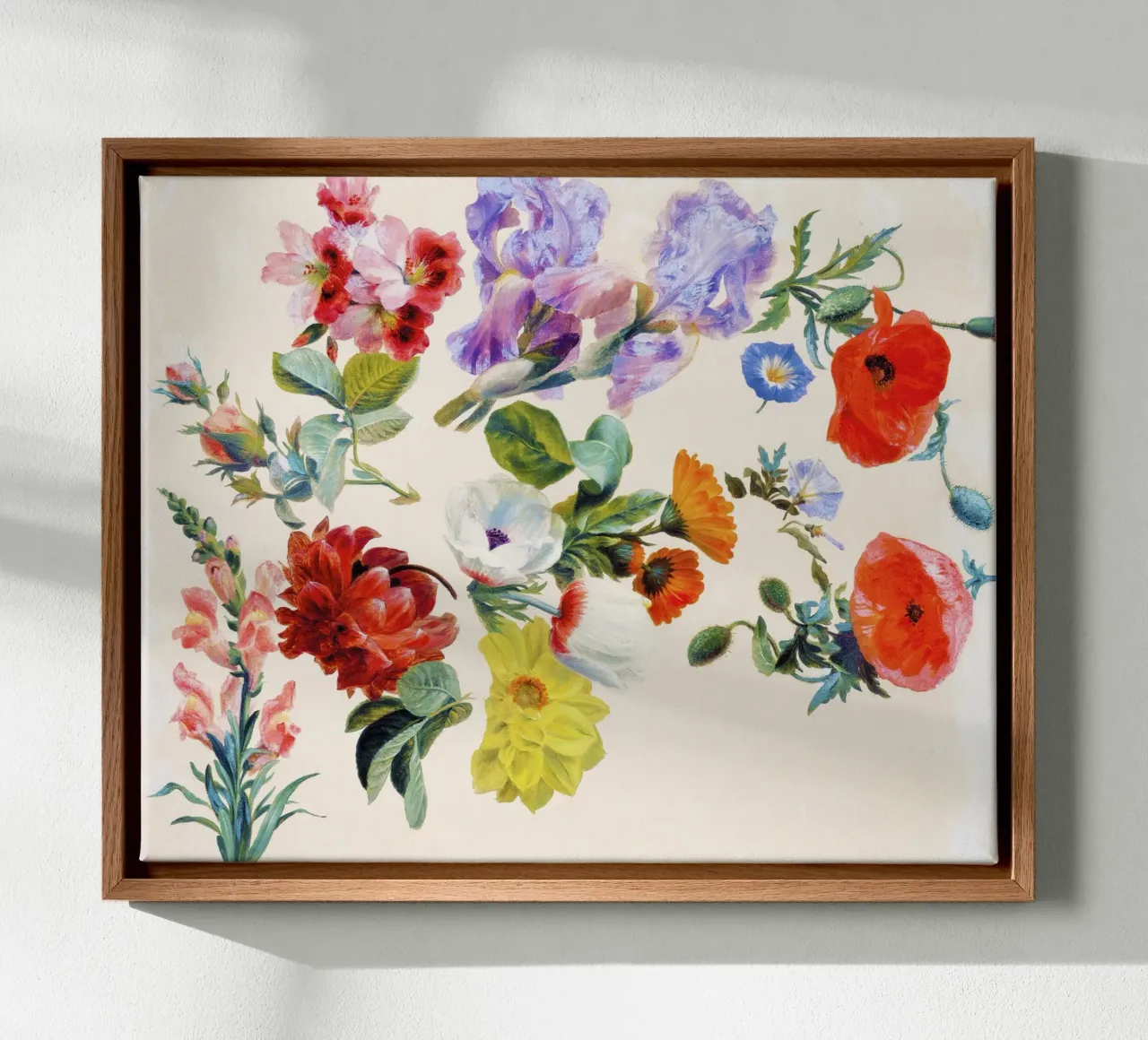Studi di fiori estivi (1848 circa) - Jacques-Laurent Agass tela con Cornice a cassetta da Venus Art