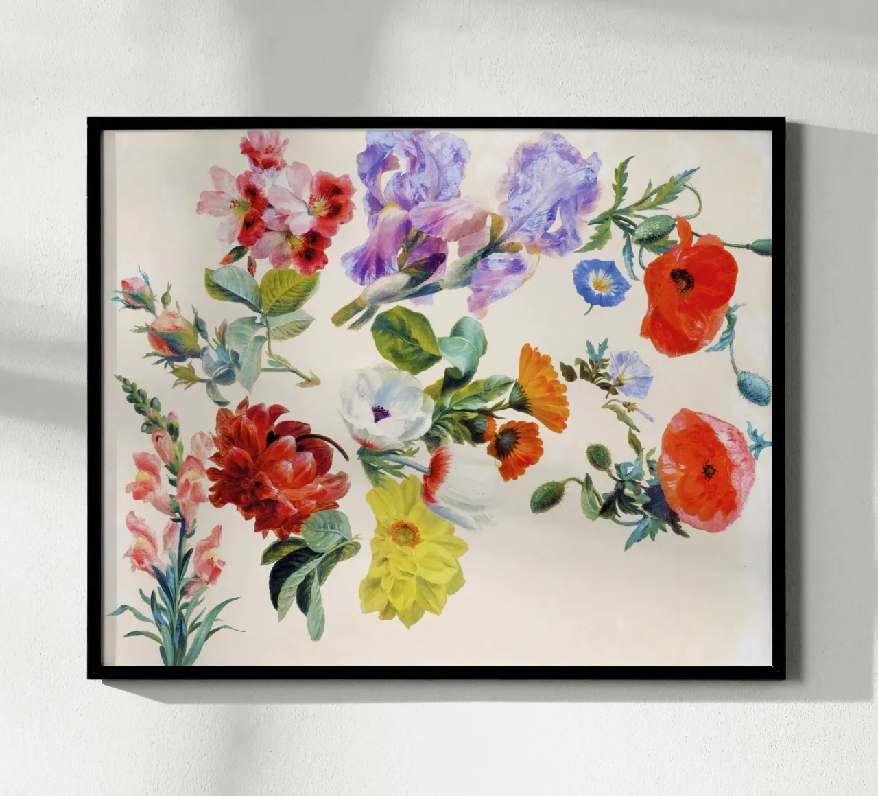Studi di fiori estivi (1848 circa) - Jacques-Laurent Agass poster con telaio in legno da Venus Art
