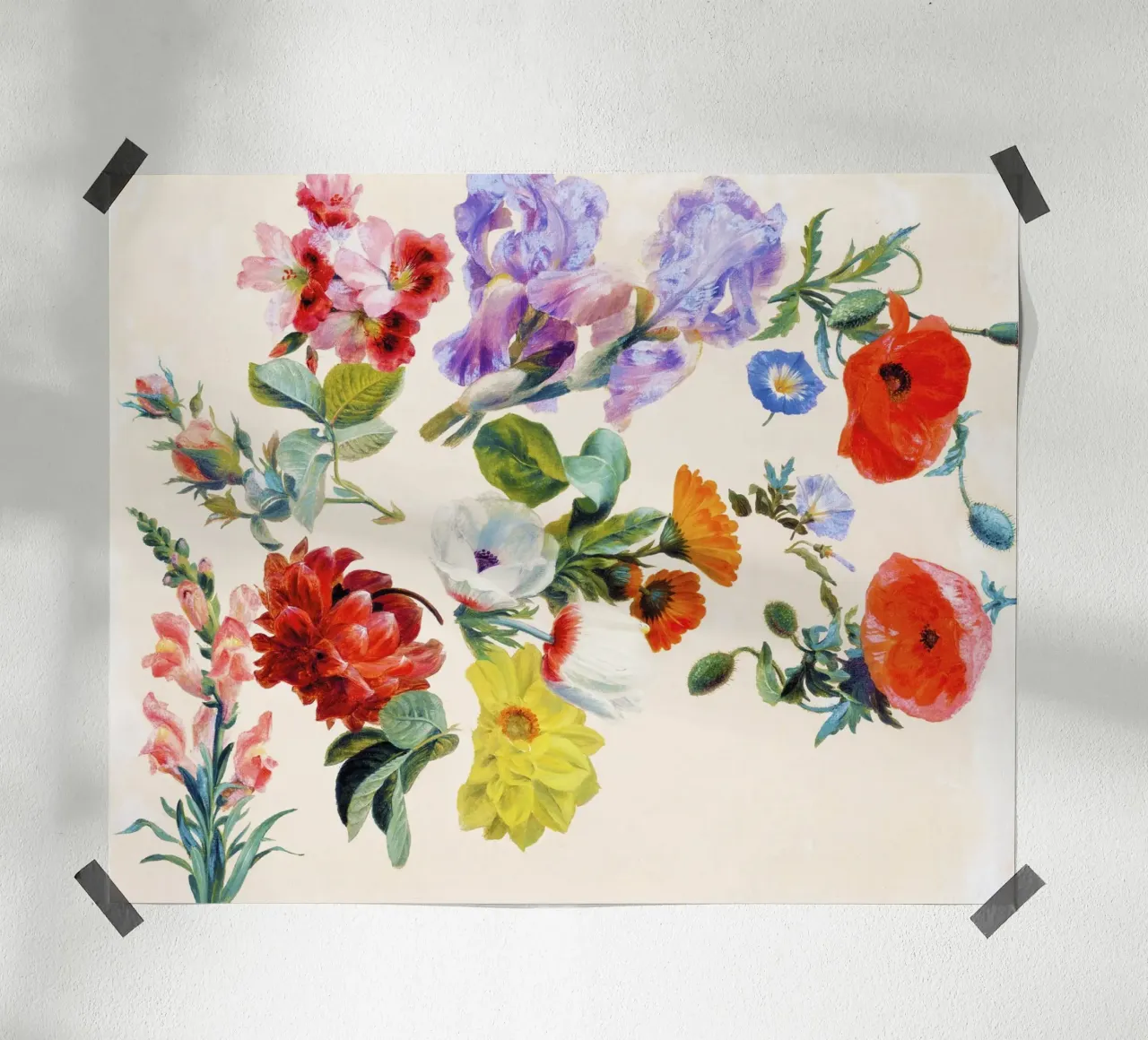 Studi di fiori estivi (1848 circa) - Jacques-Laurent Agass poster con telaio in legno da Venus Art