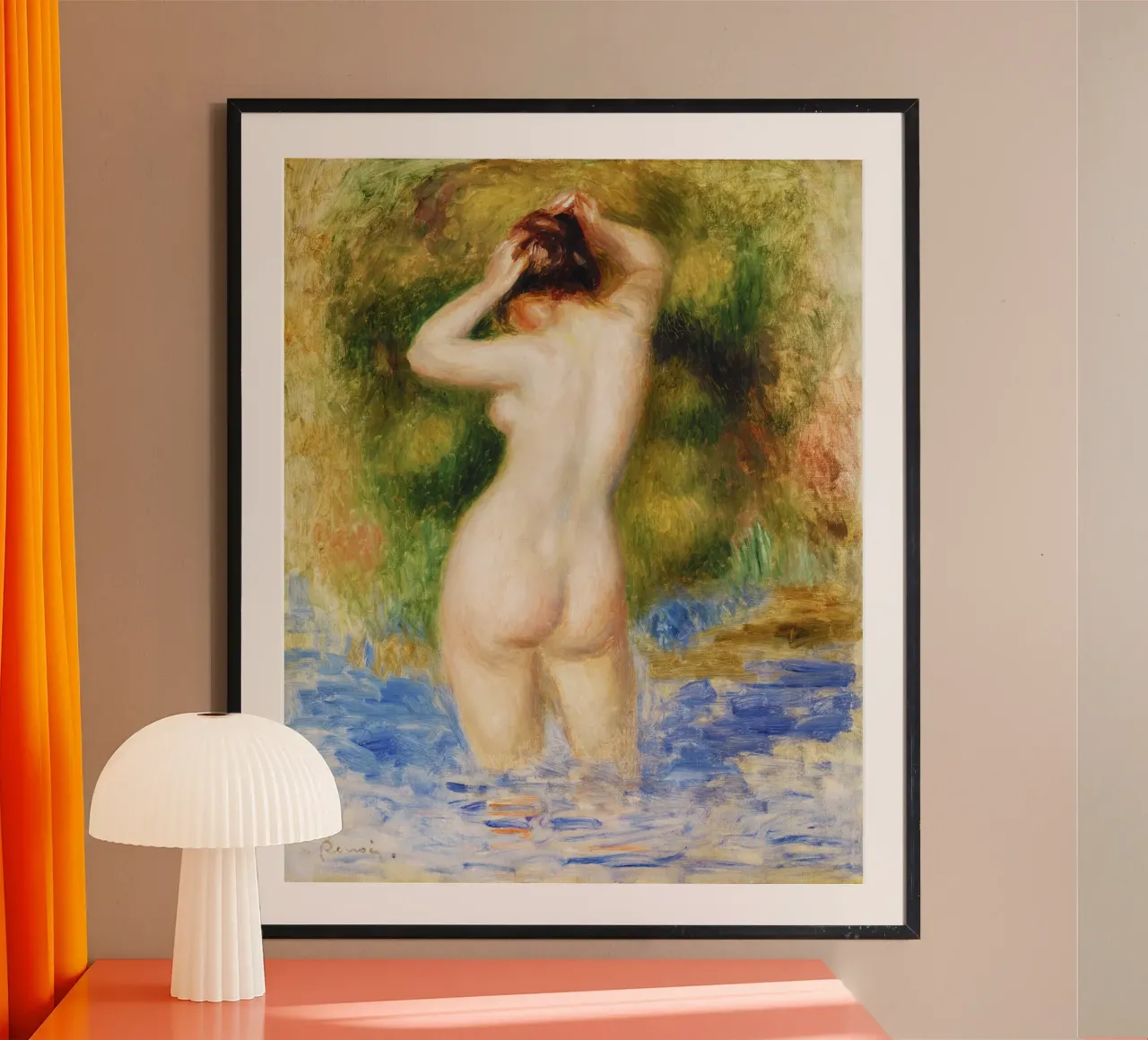 Bagnante (Baigneuse) (1890) di Pierre-Auguste Renoir poster con telaio in alluminio da Classic Art Prints