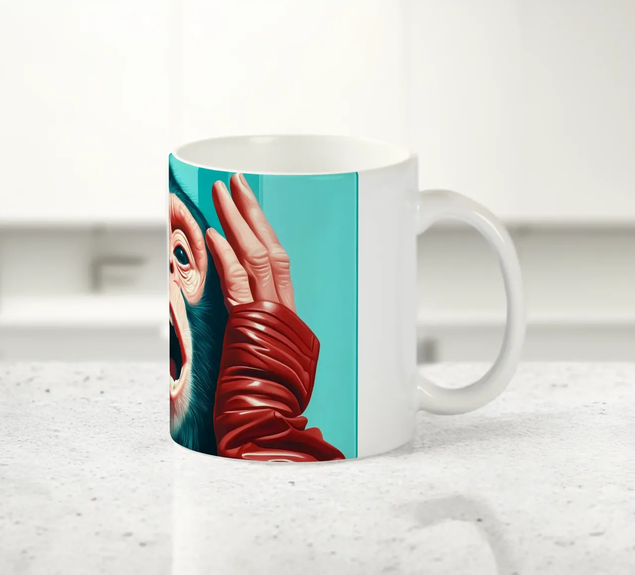 L'urlo primordiale: Lo scimpanzé alla moda tazza in ceramica da Synthaira