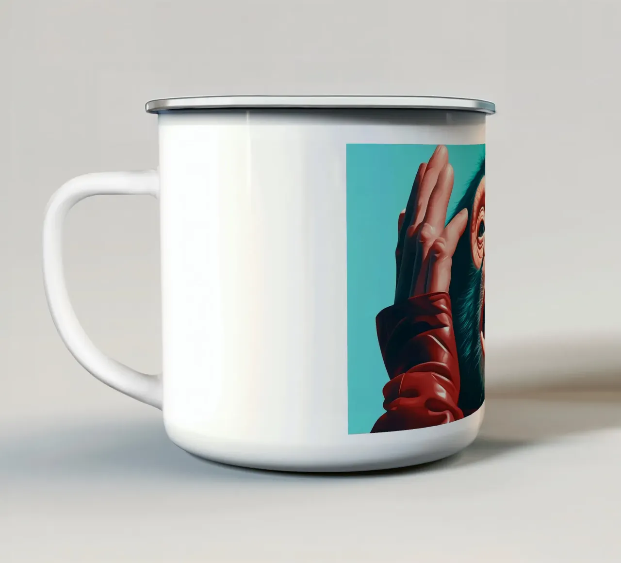 L'urlo primordiale: Lo scimpanzé alla moda tazza in smalto da Synthaira