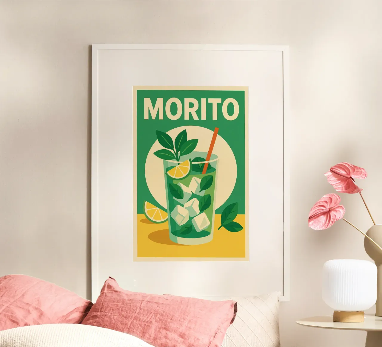MORITO - Poster per cocktail a base di menta fresca e lime poster con telaio in legno da Boissons - Affiches & posters - Retro