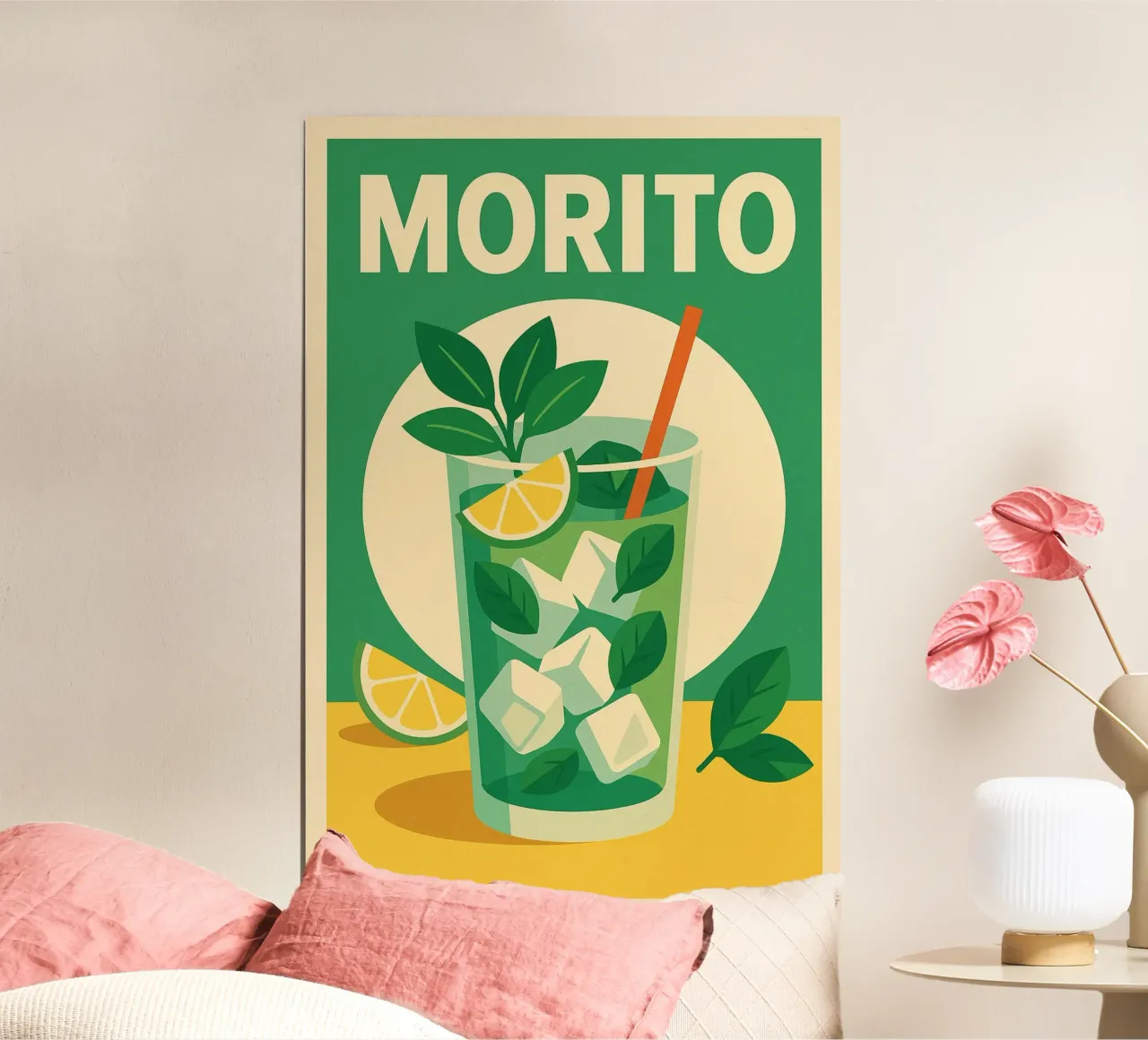 MORITO - Poster per cocktail a base di menta fresca e lime poster con telaio in legno da Boissons - Affiches & posters - Retro