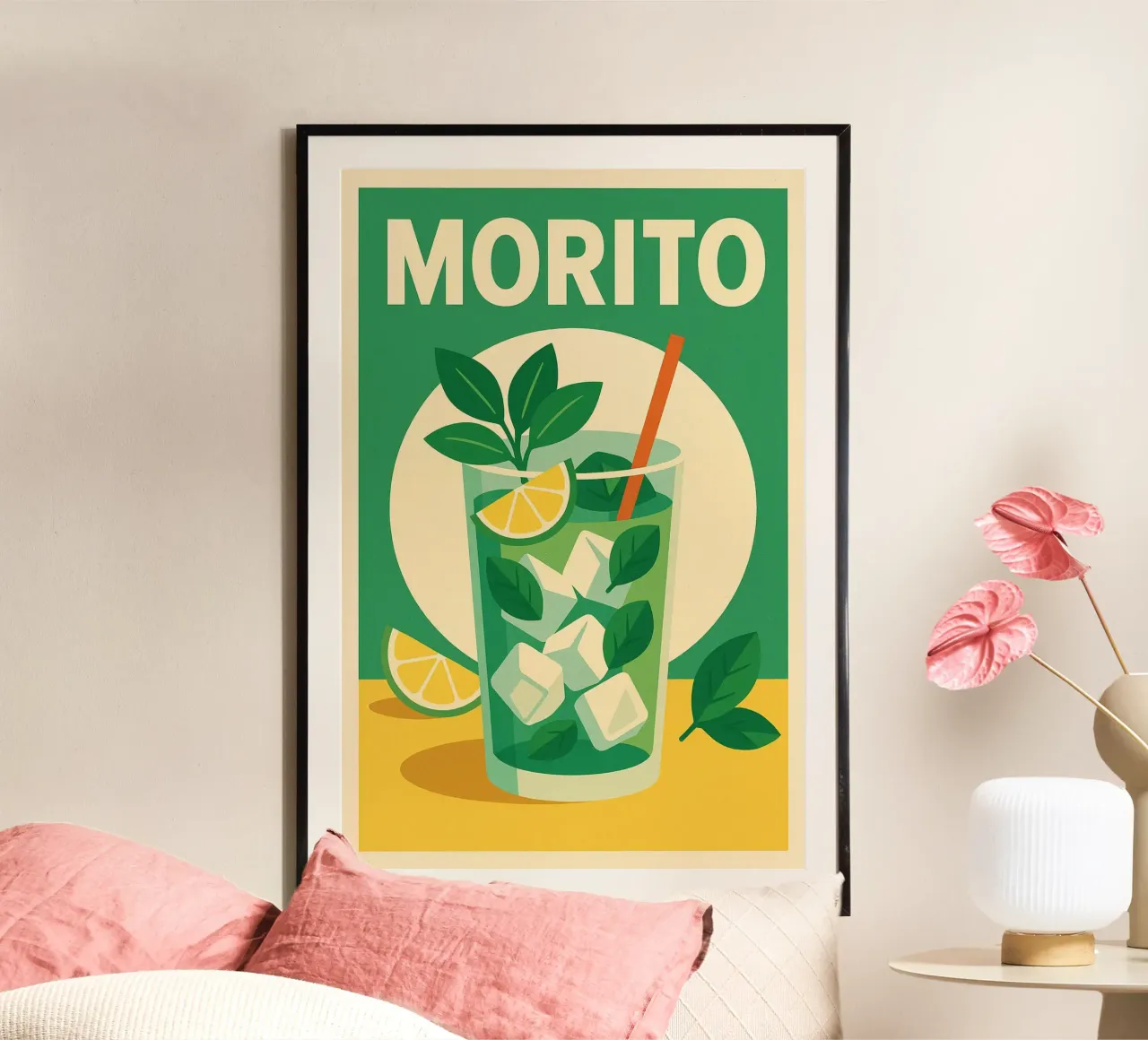 MORITO - Poster per cocktail a base di menta fresca e lime poster con telaio in legno da Boissons - Affiches & posters - Retro