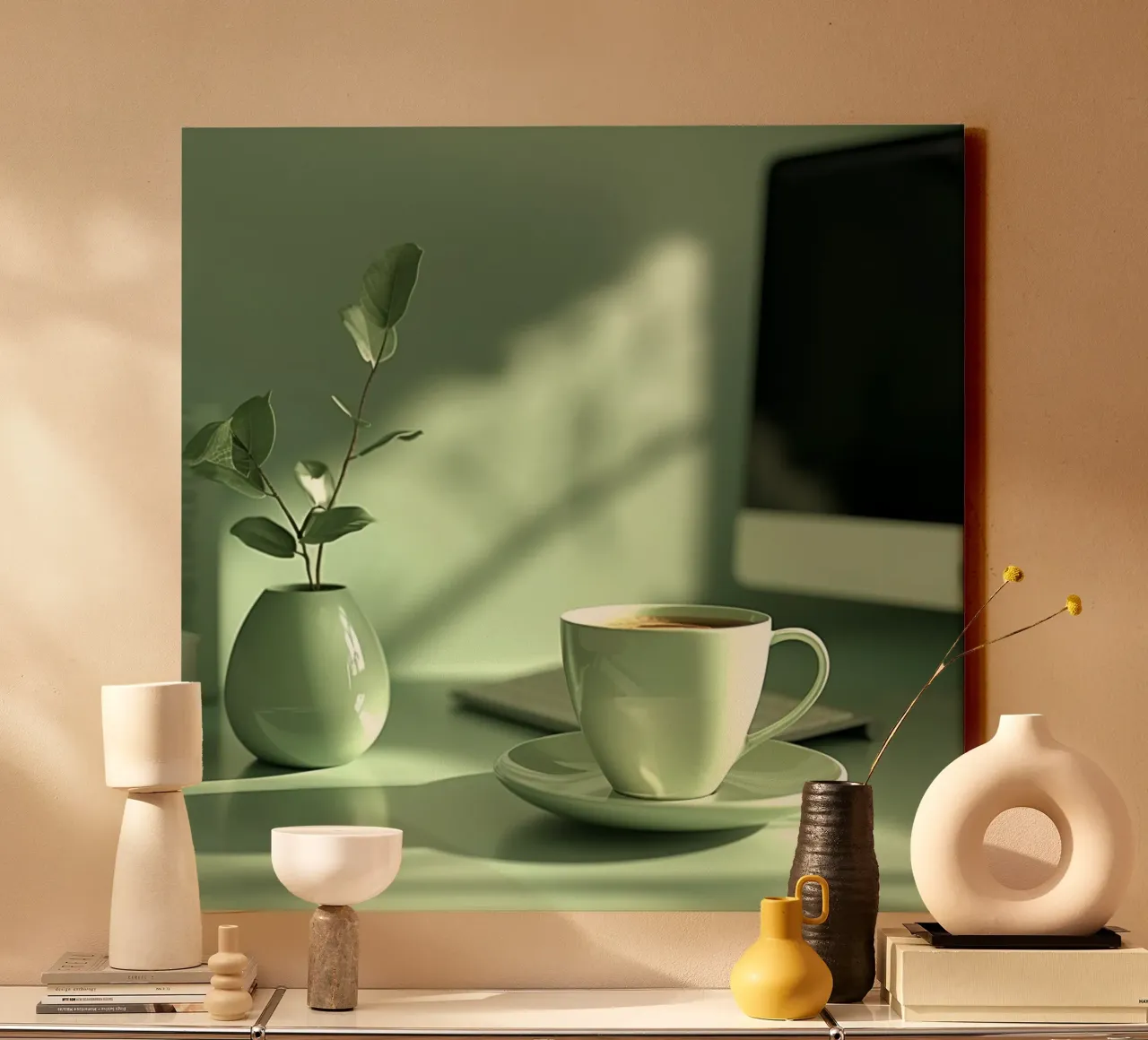 Groene rust canvas met Baklijst van StillVibe Home