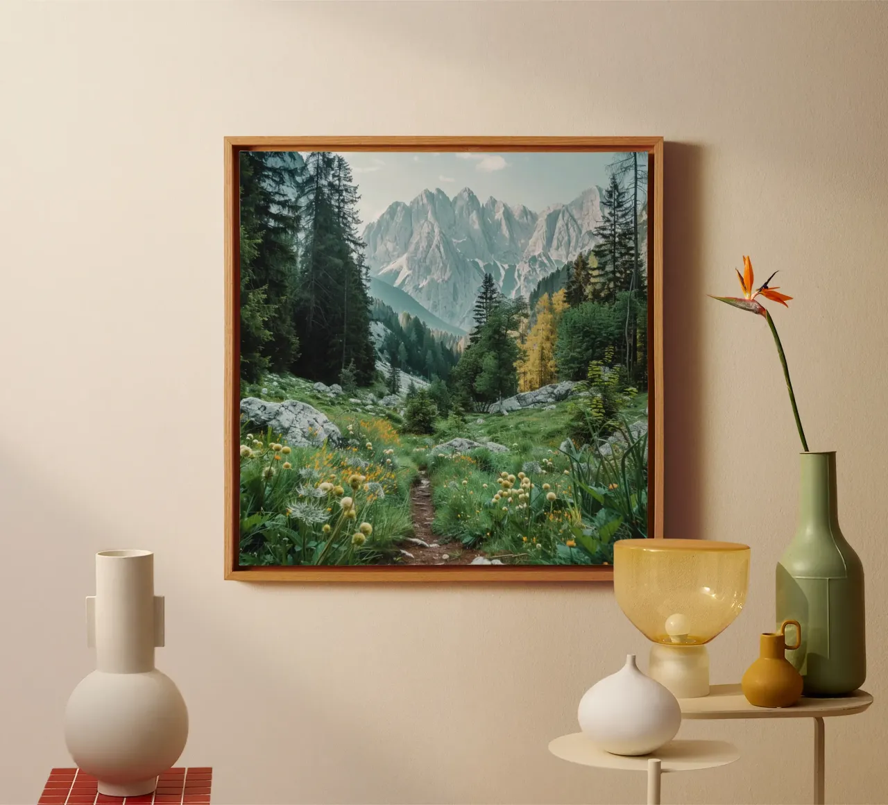 Groene rust canvas met Baklijst van StillVibe Home
