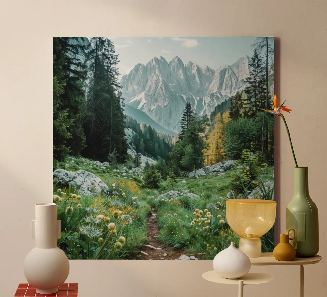 Groene rust canvas met Baklijst van StillVibe Home