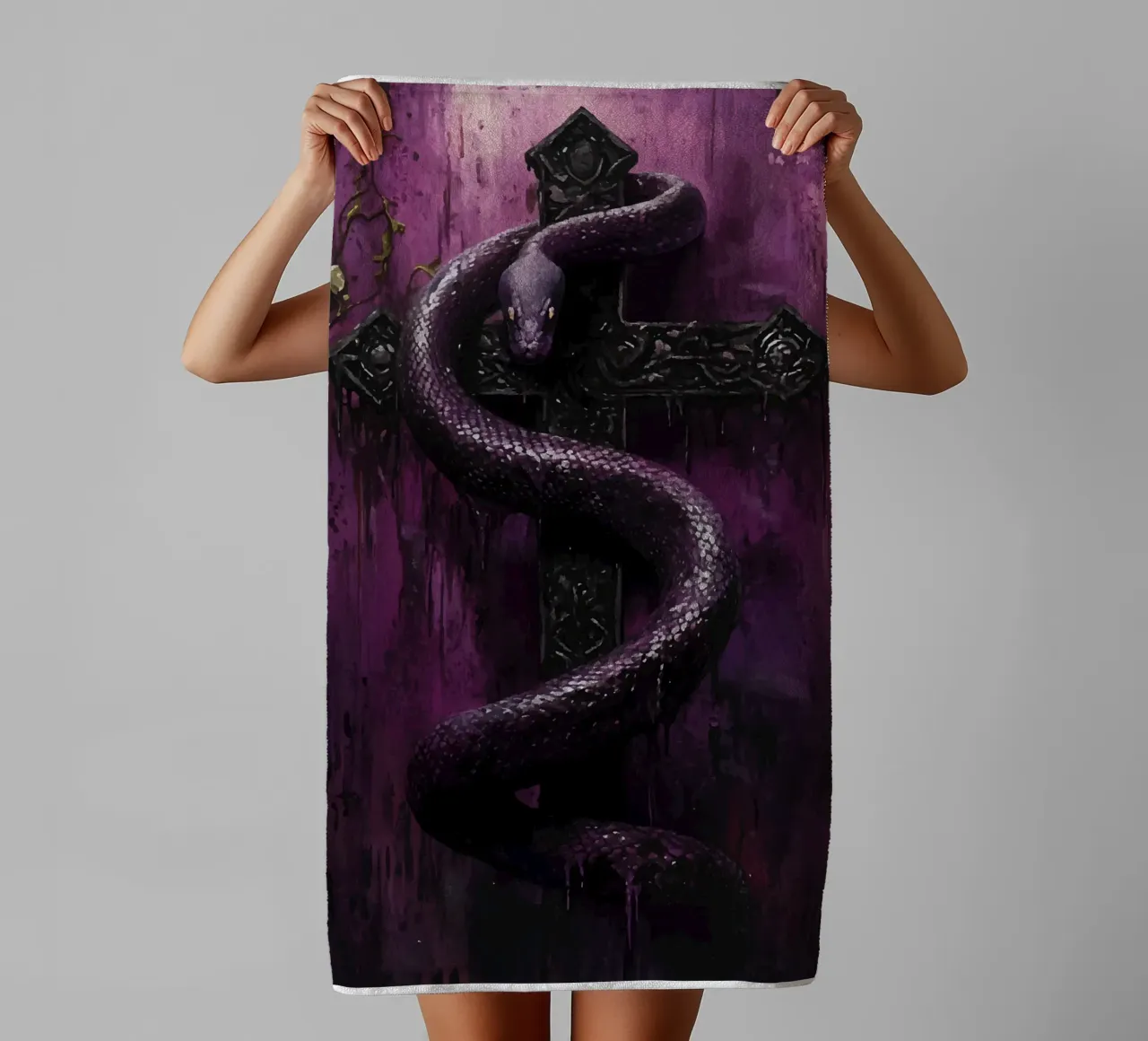 Dark snake on the cross towel by pixelbull - medieval art and more