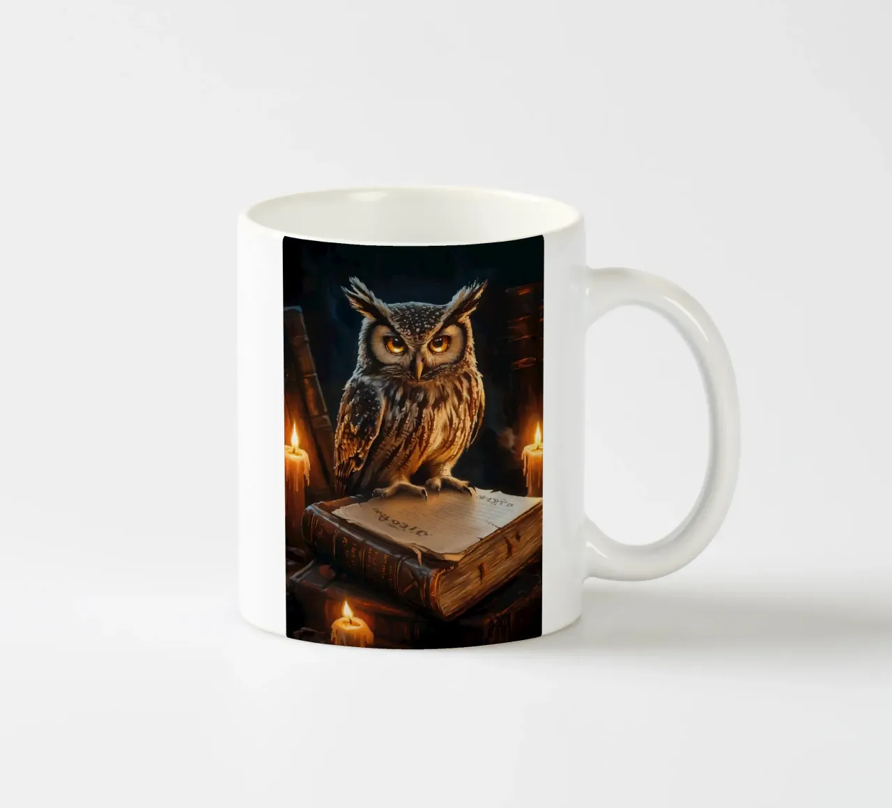 Gufo saggio con vecchi libri tazza in ceramica da pixelbull - medieval art and more