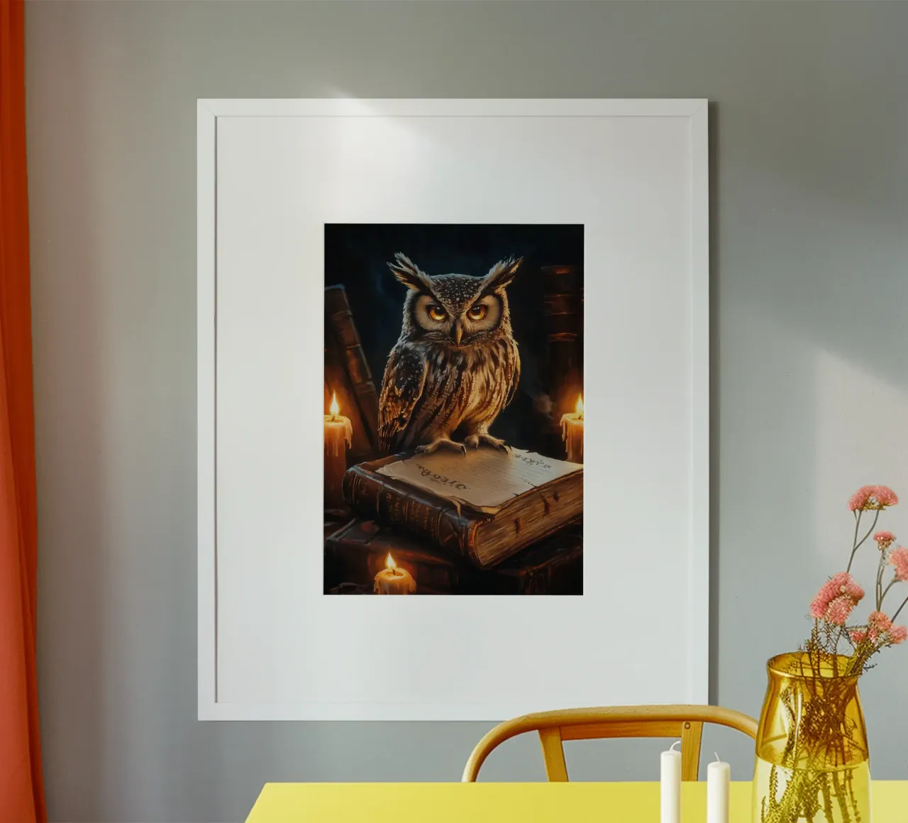 Gufo saggio con vecchi libri poster da pixelbull - medieval art and more
