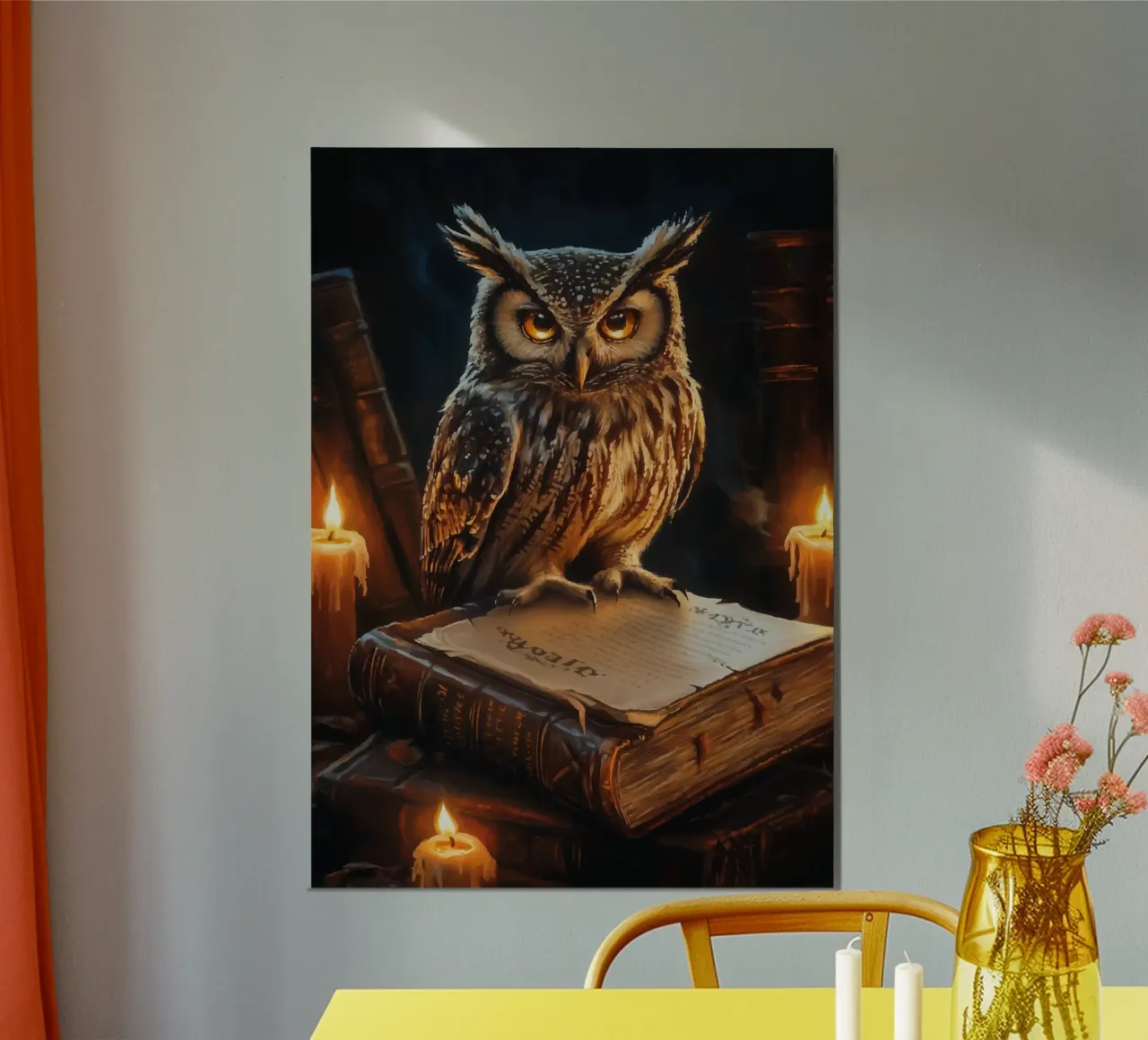 Gufo saggio con vecchi libri poster da pixelbull - medieval art and more