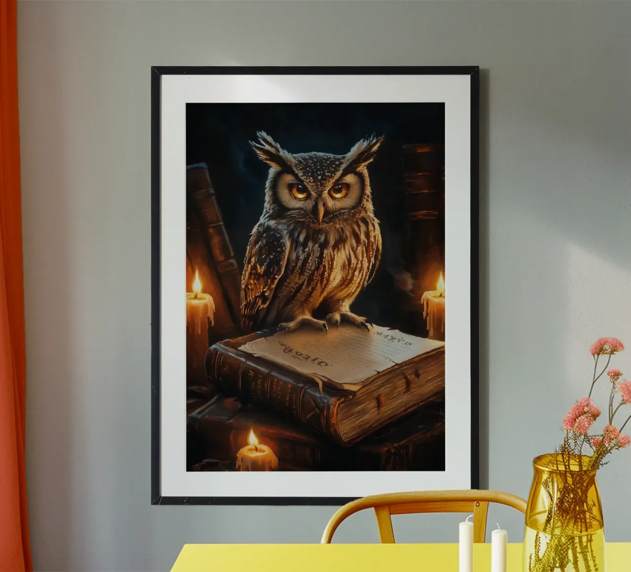Gufo saggio con vecchi libri poster da pixelbull - medieval art and more