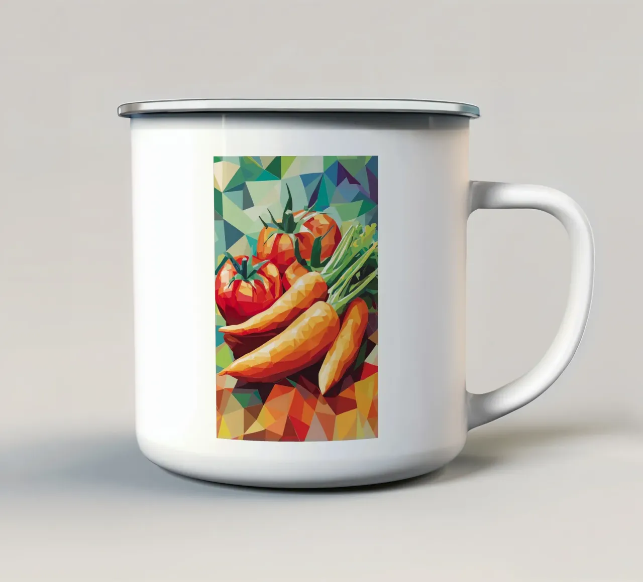 Composizione geometrica di verdure tazza in smalto da pixelbull - medieval art and more