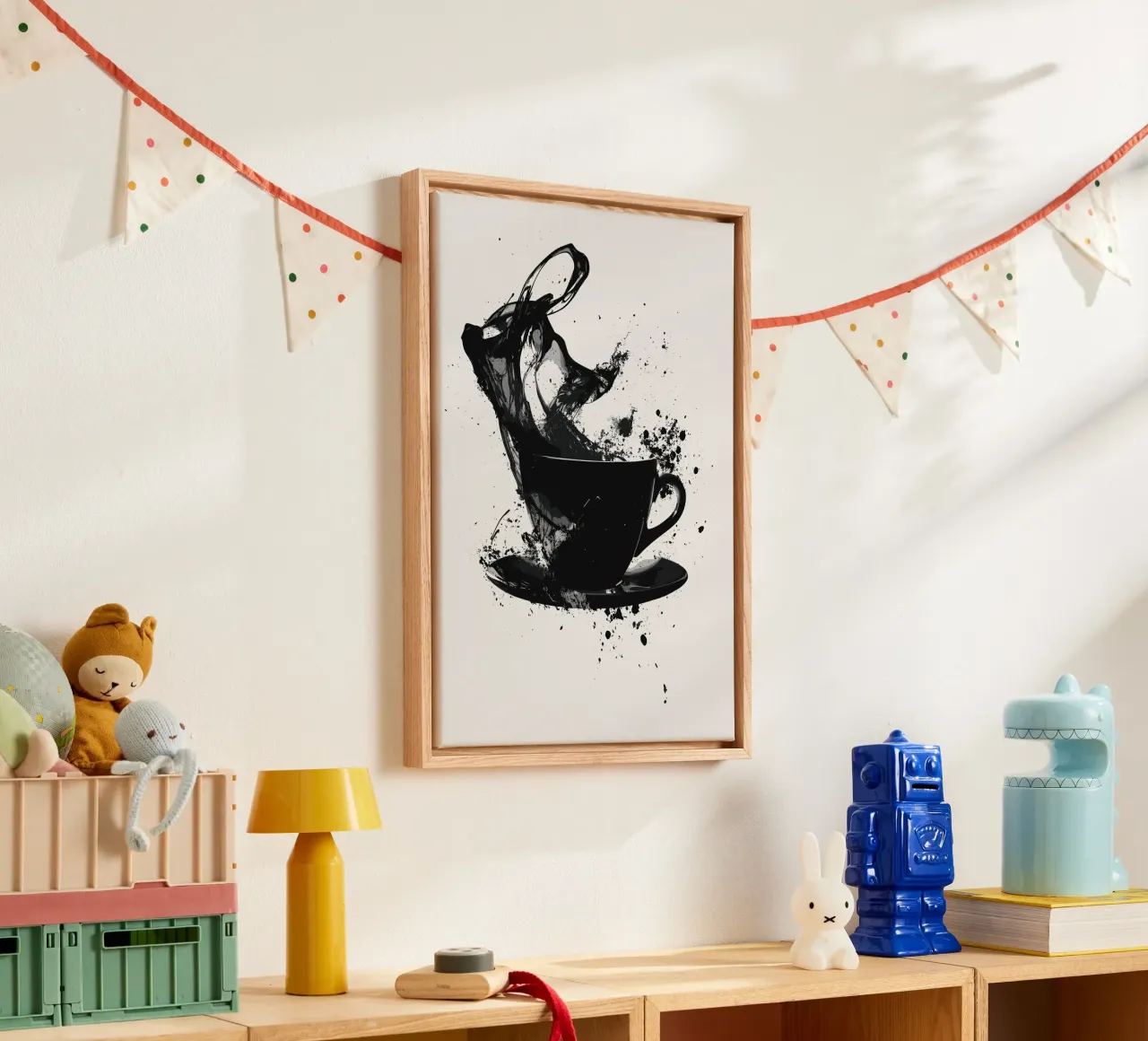 Esplosione di caffè in bianco e nero tela con Cornice a cassetta da pixelbull - medieval art and more