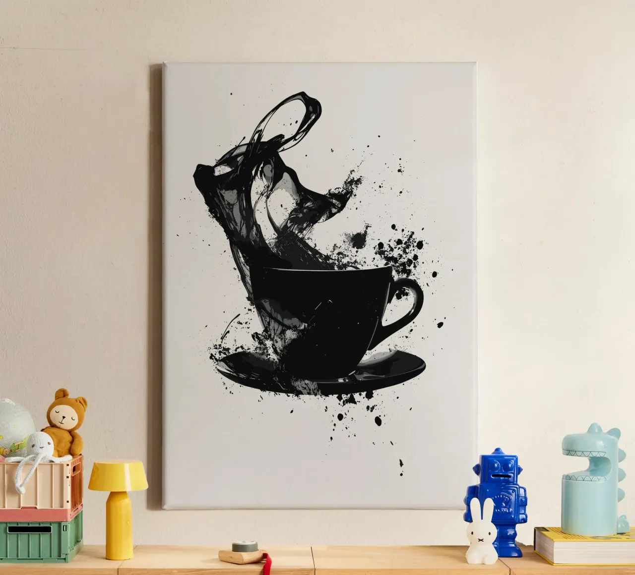 Esplosione di caffè in bianco e nero tela con Cornice a cassetta da pixelbull - medieval art and more