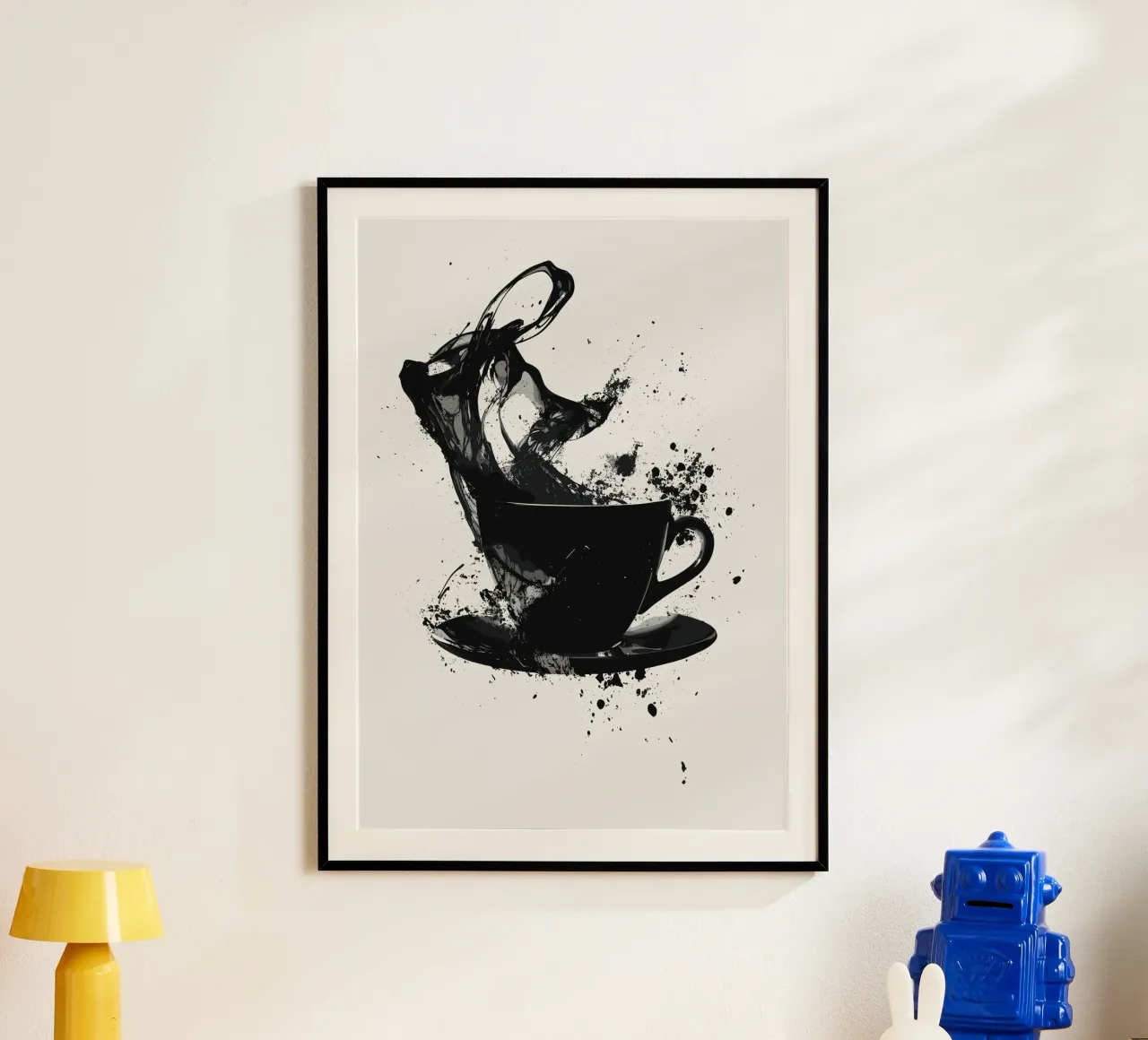 Esplosione di caffè in bianco e nero poster con telaio in alluminio da pixelbull - medieval art and more