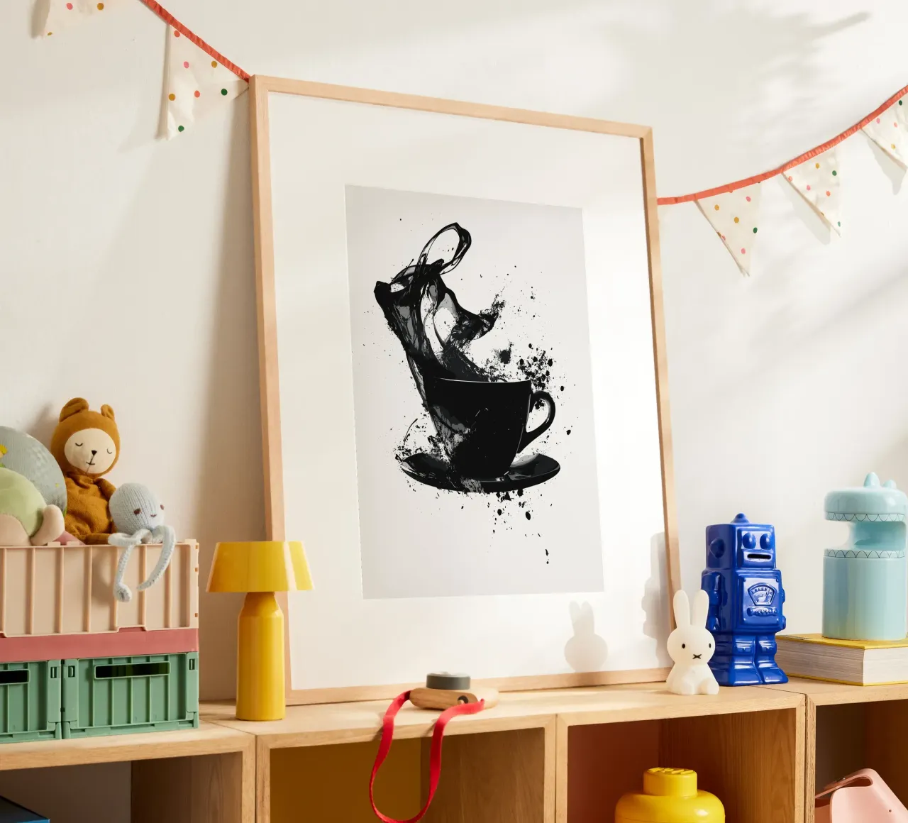 Esplosione di caffè in bianco e nero poster con telaio in alluminio da pixelbull - medieval art and more