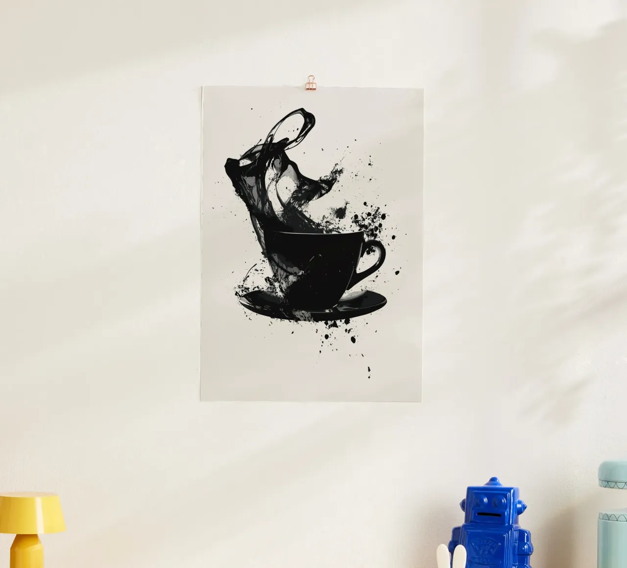 Esplosione di caffè in bianco e nero poster con telaio in alluminio da pixelbull - medieval art and more