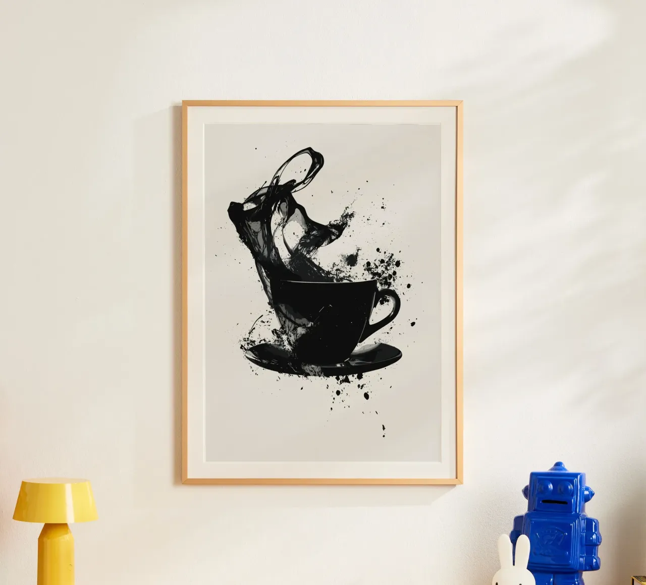 Esplosione di caffè in bianco e nero poster con telaio in alluminio da pixelbull - medieval art and more