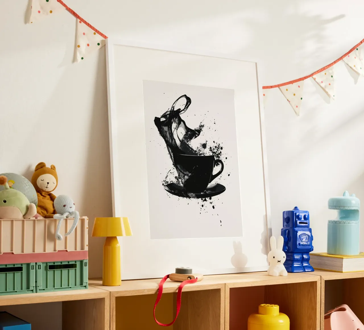 Esplosione di caffè in bianco e nero poster con telaio in alluminio da pixelbull - medieval art and more
