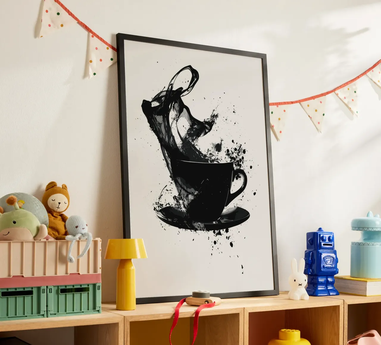 Esplosione di caffè in bianco e nero poster con telaio in alluminio da pixelbull - medieval art and more