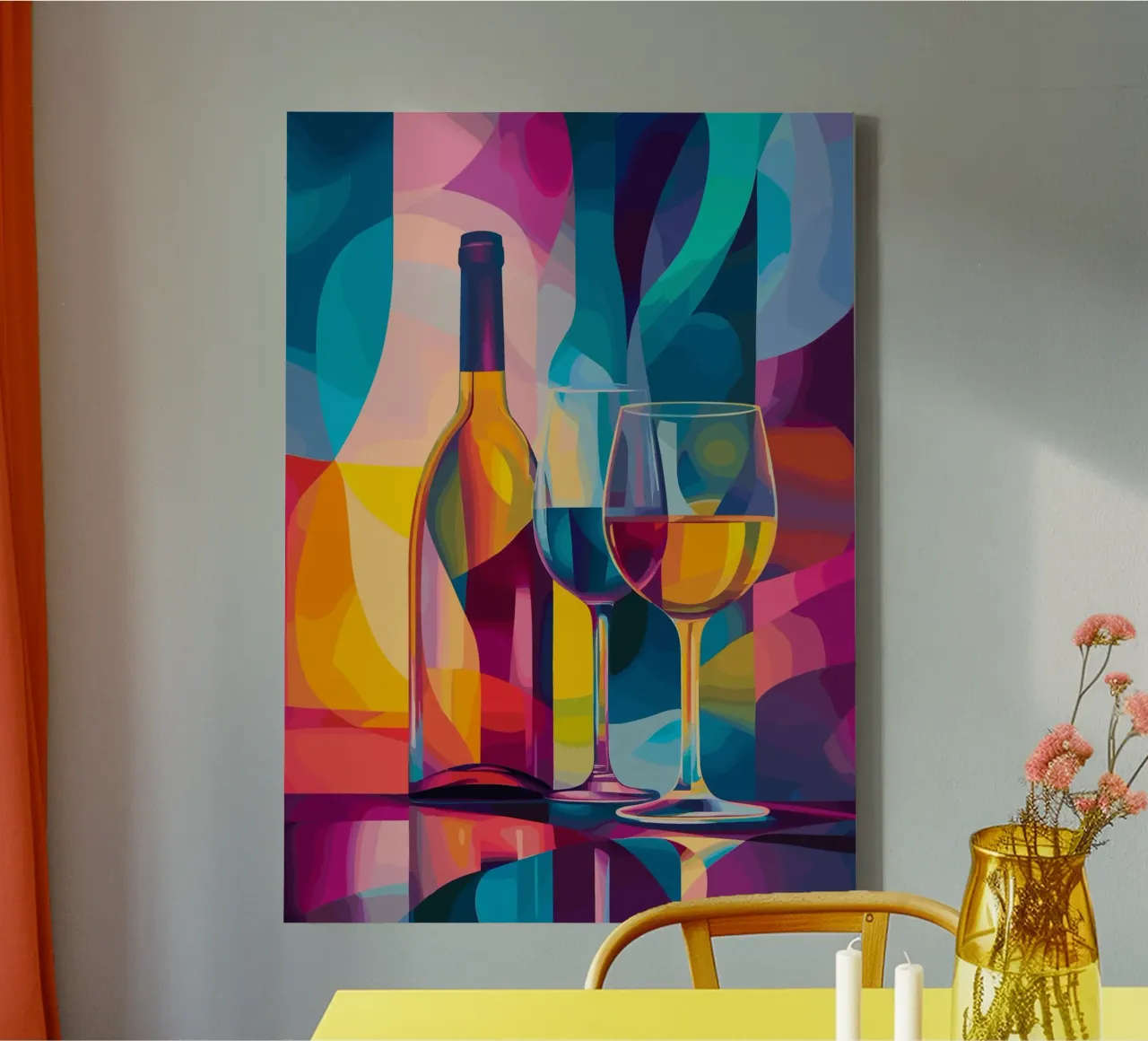 Abstract wijnarrangement in kleur canvas met Baklijst van pixelbull - medieval art and more