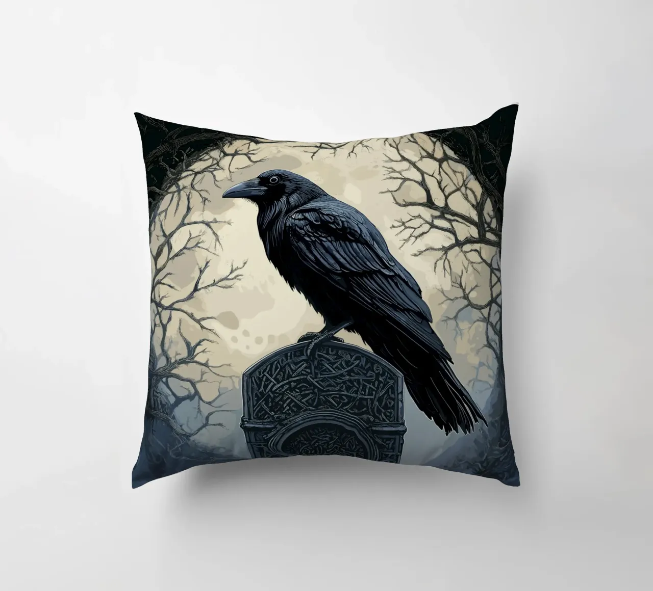 Corvo su una vecchia lapide cuscino da pixelbull - medieval art and more