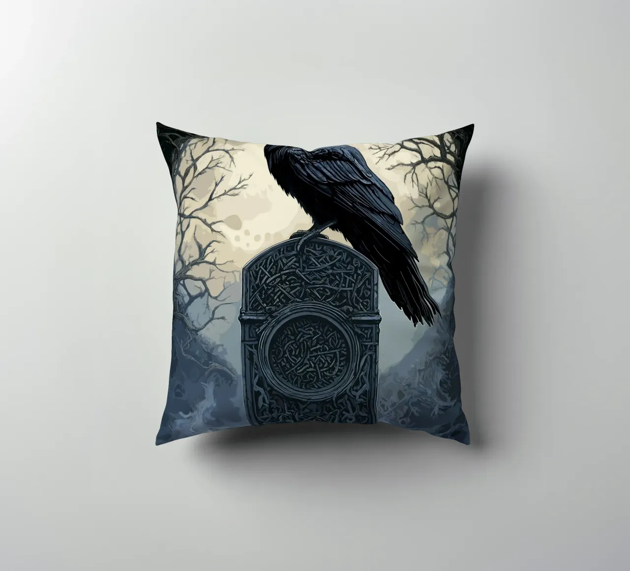 Corvo su una vecchia lapide cuscino da pixelbull - medieval art and more