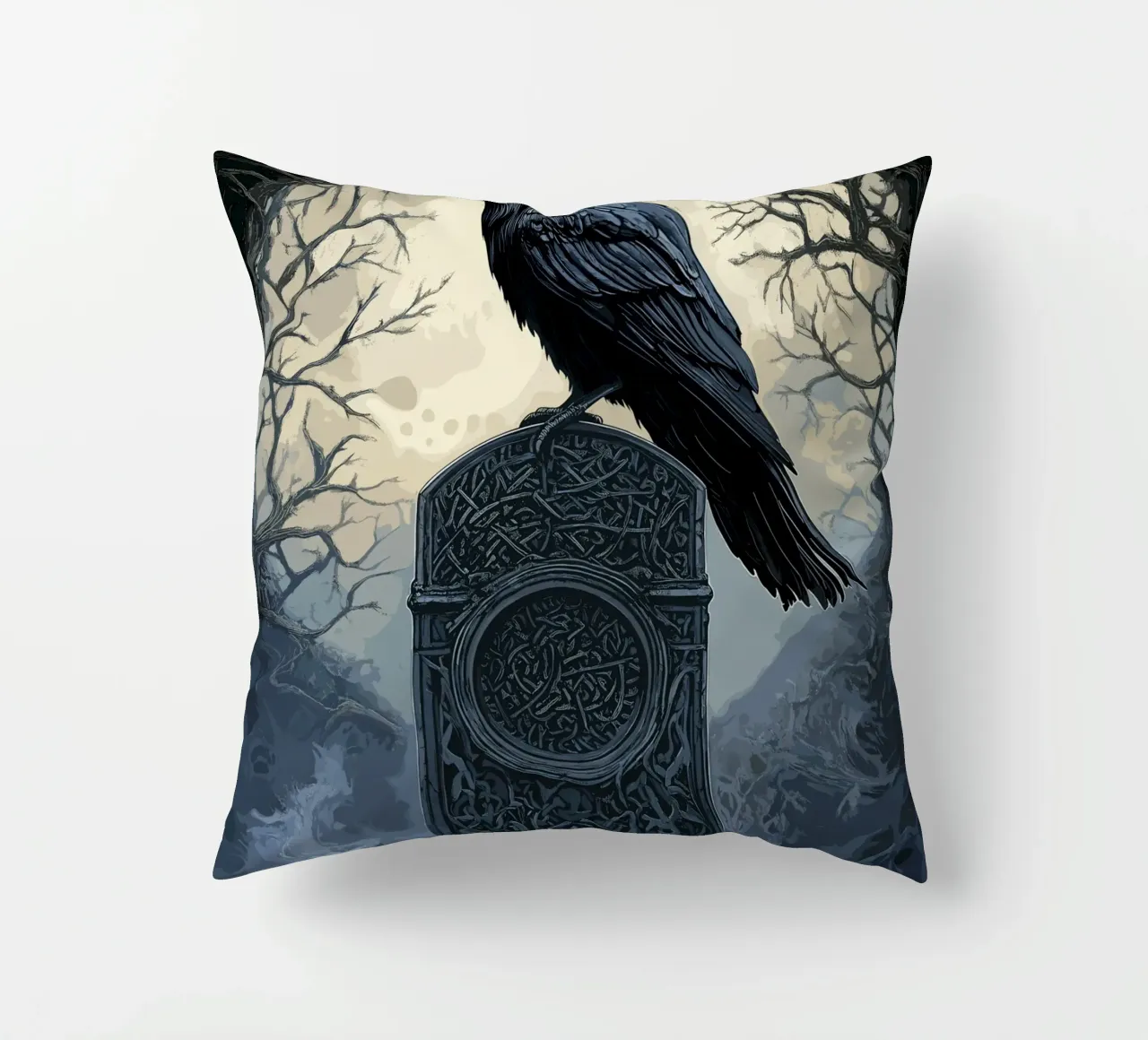 Corvo su una vecchia lapide cuscino da pixelbull - medieval art and more