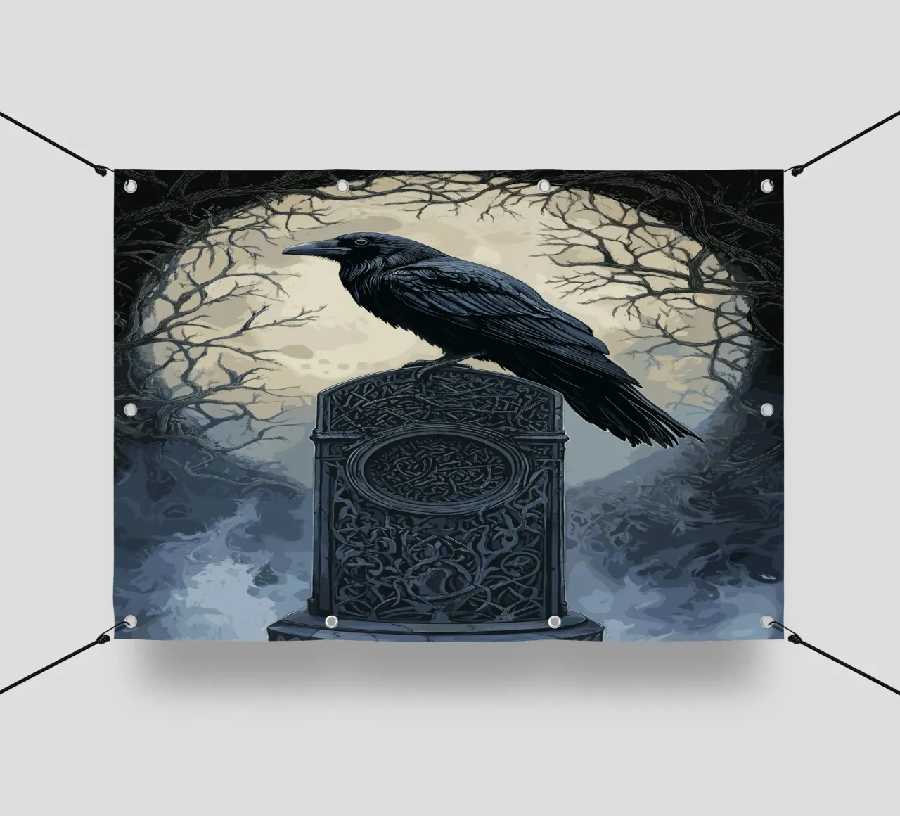 Corvo su una vecchia lapide telo in pvc da pixelbull - medieval art and more