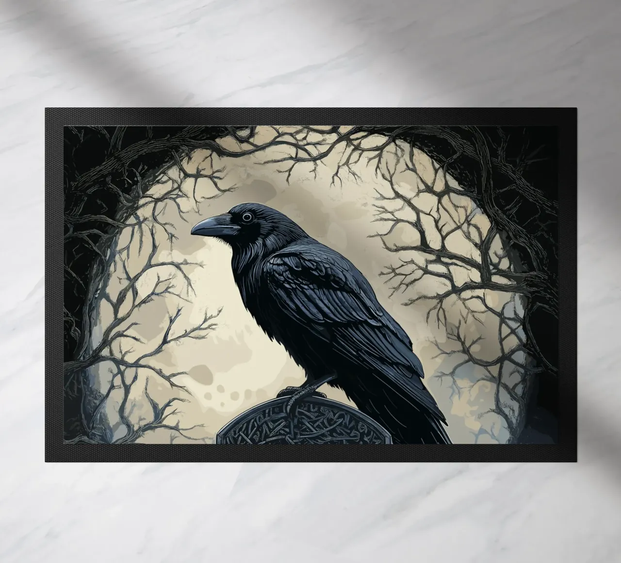 Corvo su una vecchia lapide zerbino da pixelbull - medieval art and more