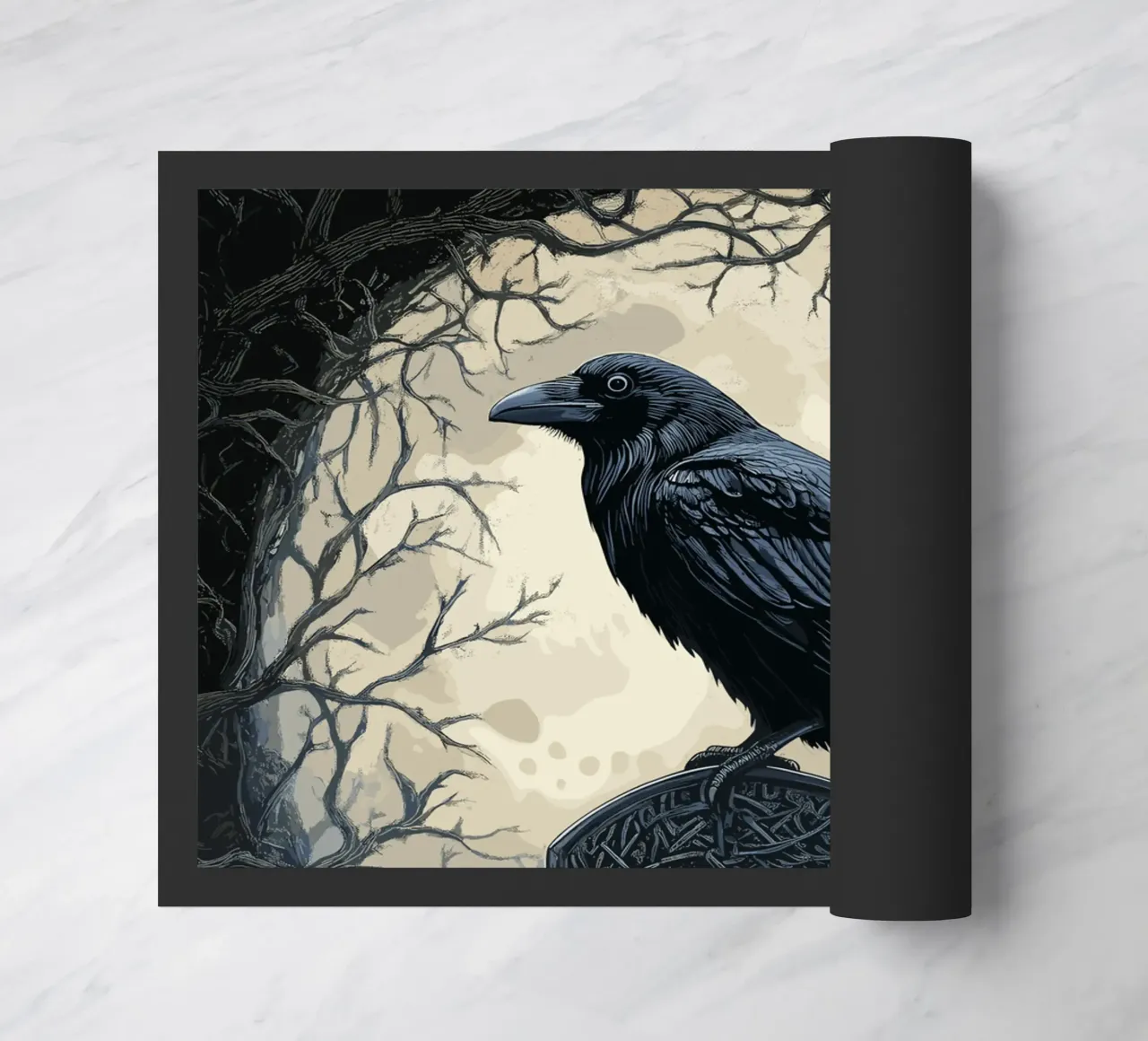 Corvo su una vecchia lapide zerbino da pixelbull - medieval art and more