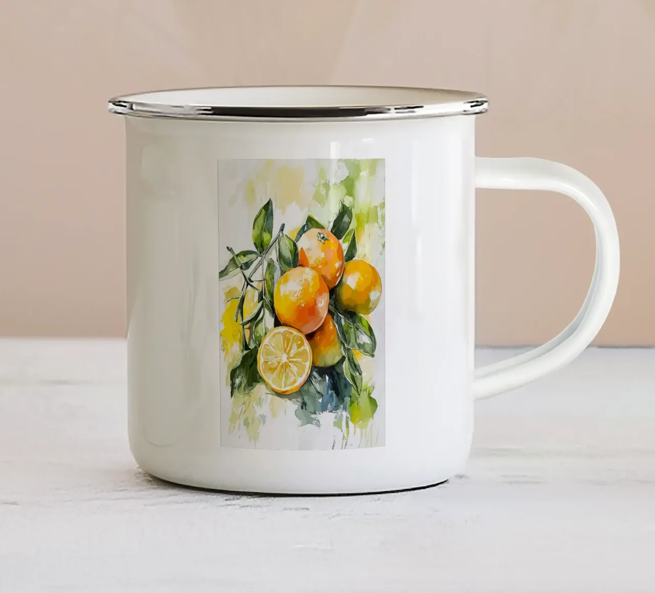 Arance in stile acquerello tazza in smalto da pixelbull - medieval art and more