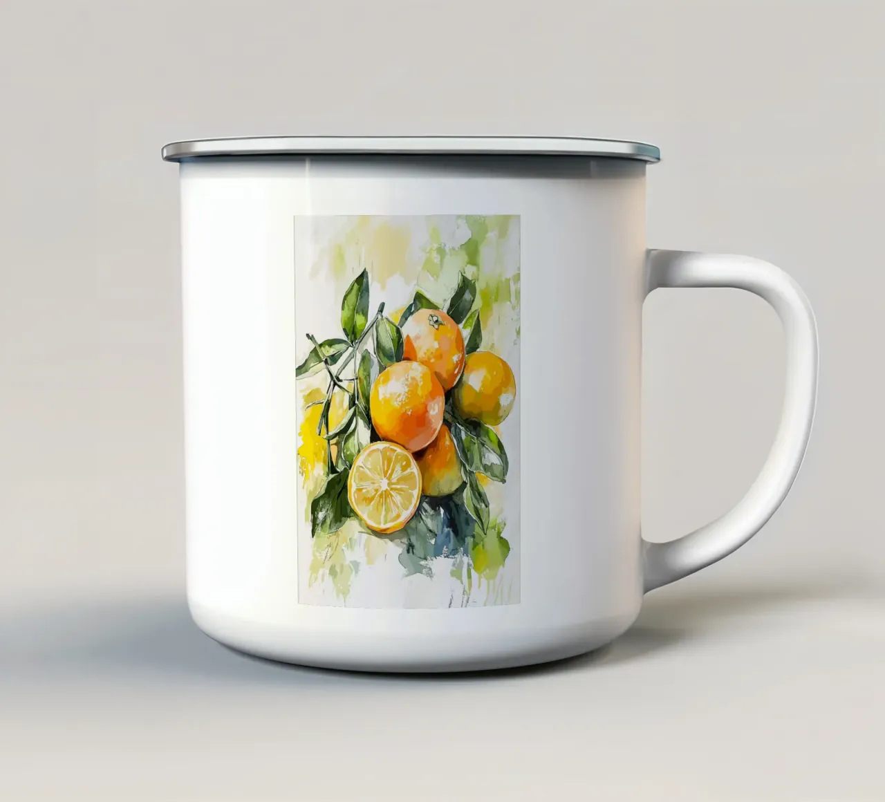 Arance in stile acquerello tazza in smalto da pixelbull - medieval art and more