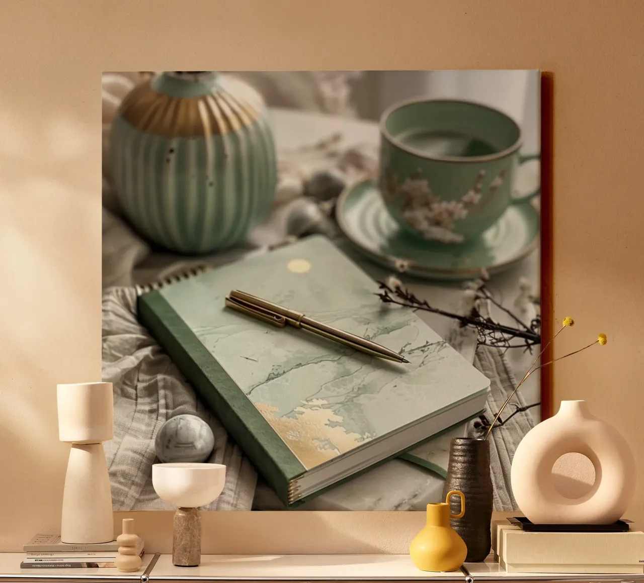 Groene rust canvas met Baklijst van StillVibe Home