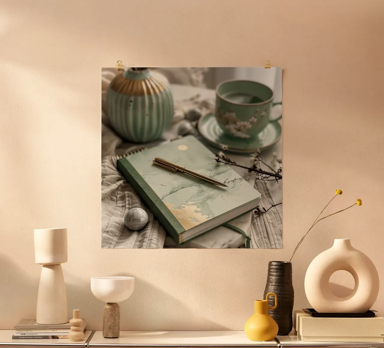 Serenità verde poster con telaio in legno da StillVibe Home